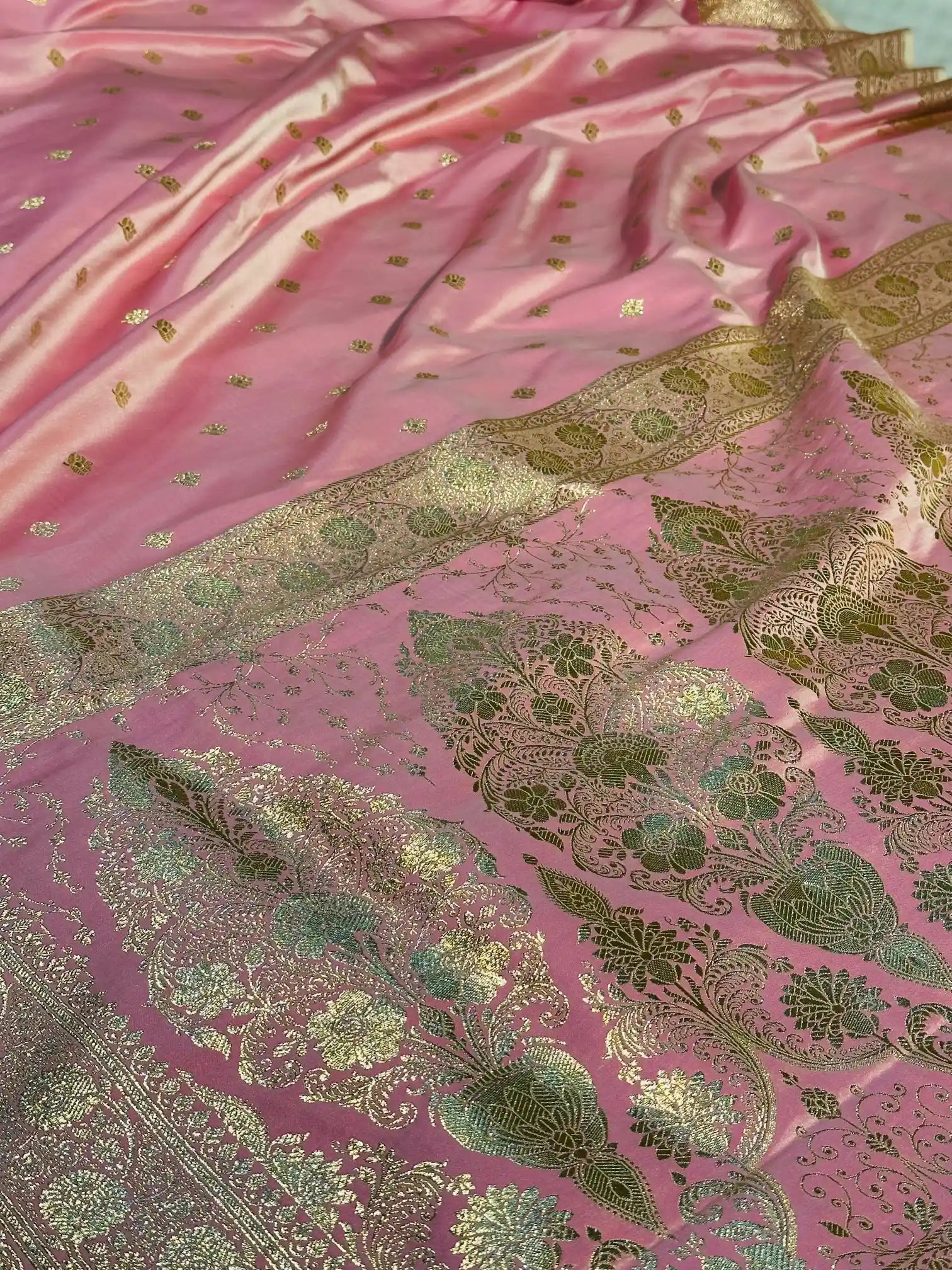 Rare Mauve Pink Satin Katan Silk Saree