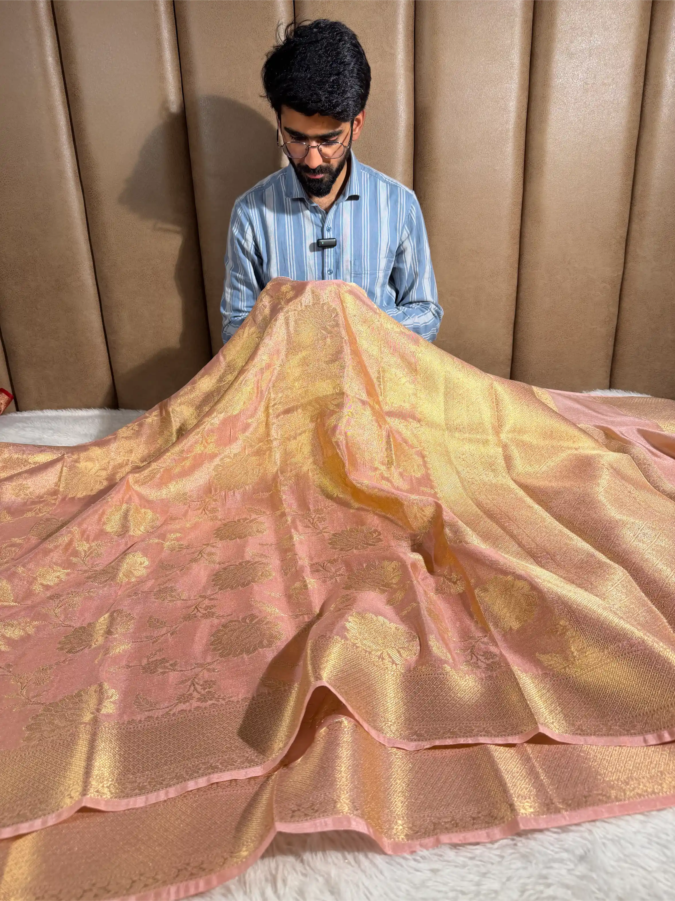 Rare Mauve Pink Tissue Silk Intricate Jaal Weave Banarasi Saree