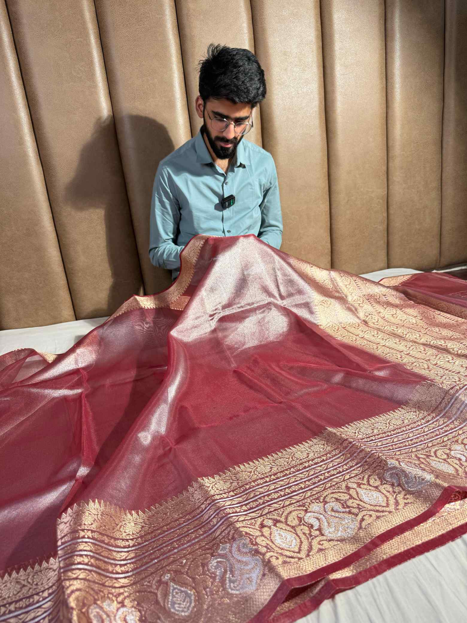 Rare Onion Pink Glass Tissue Silk Banarasi Saree