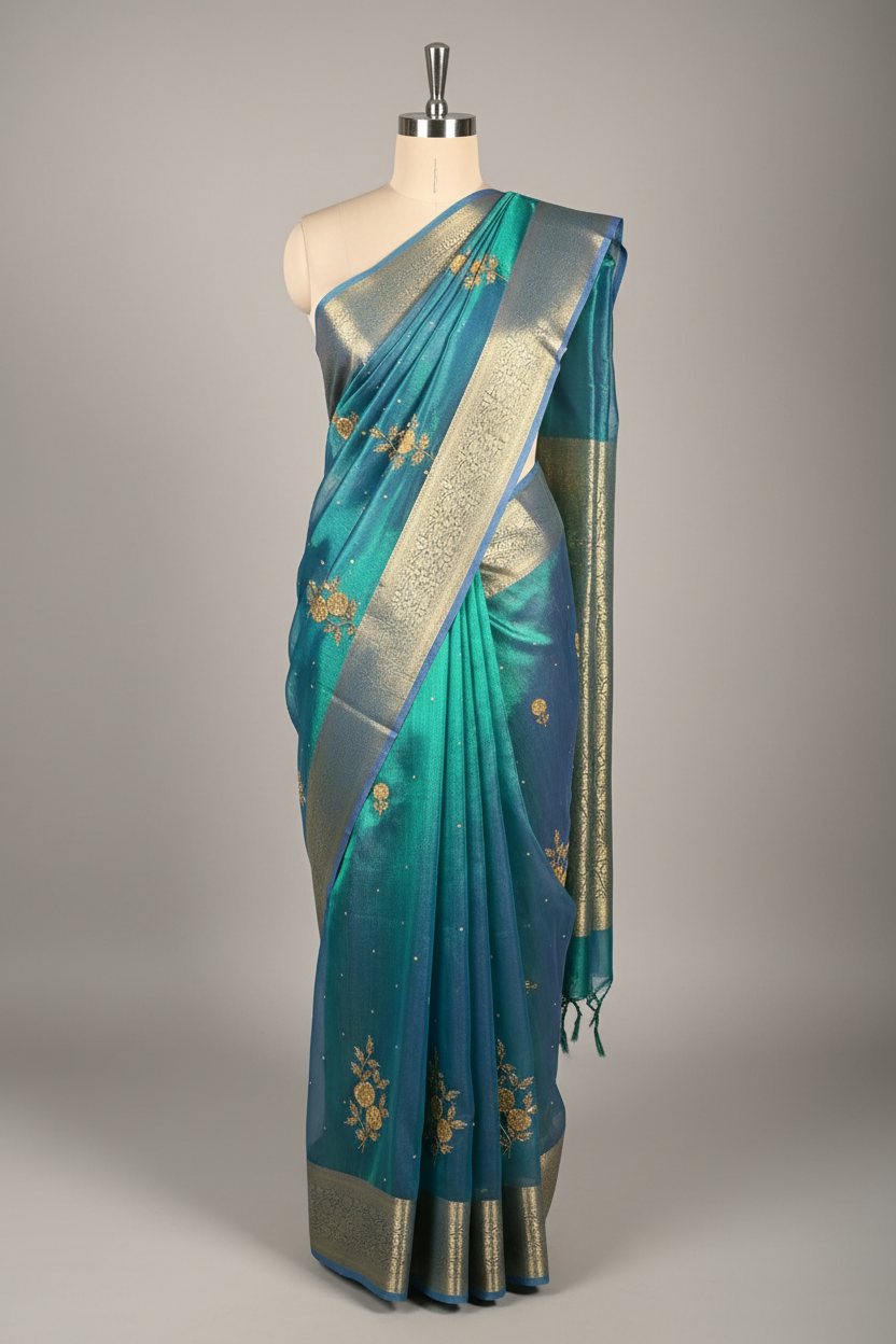 Rare Peacock Tissue Silk Handwork Banarasi Saree