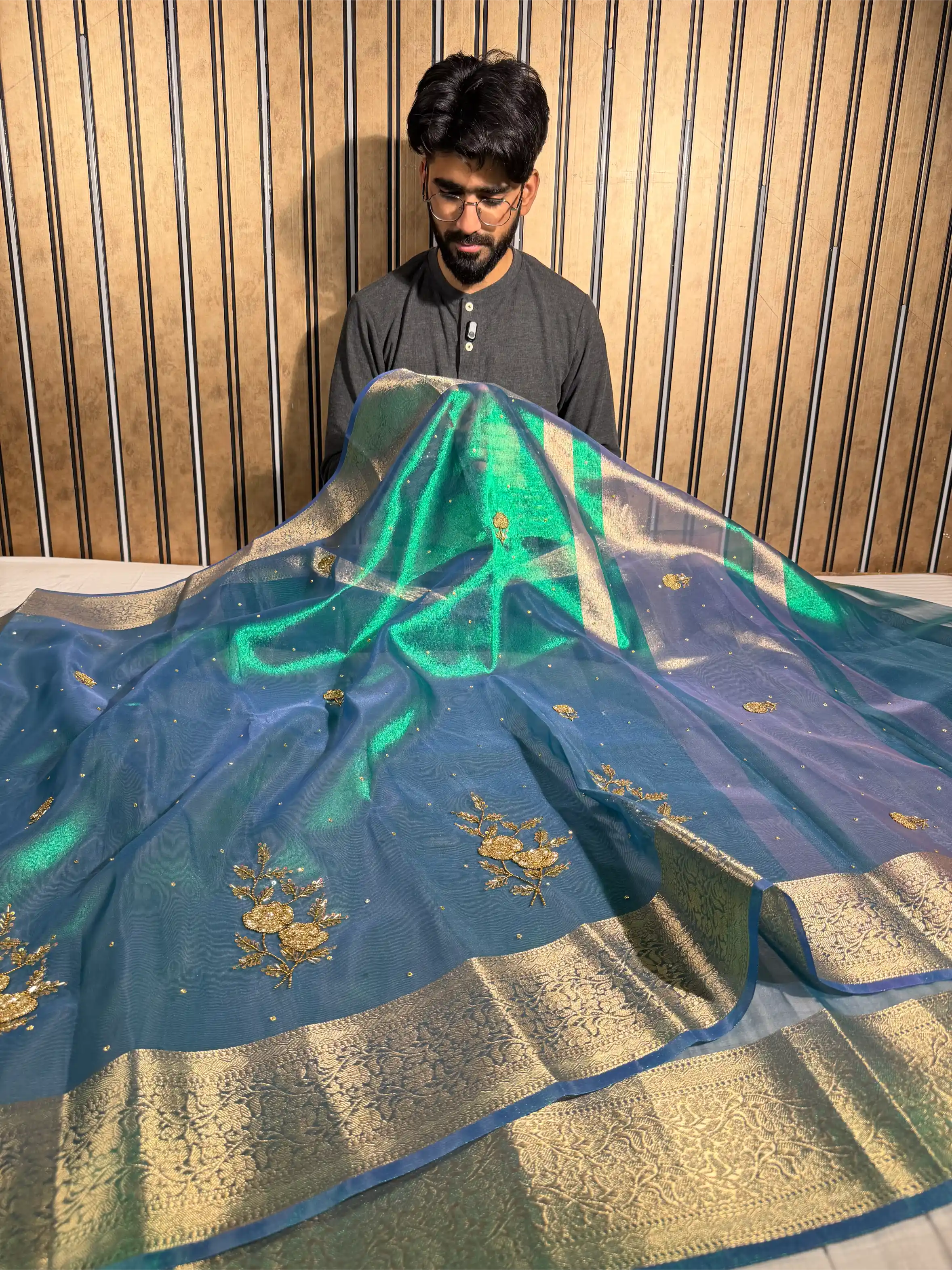 Rare Peacock Tissue Silk Handwork Banarasi Saree
