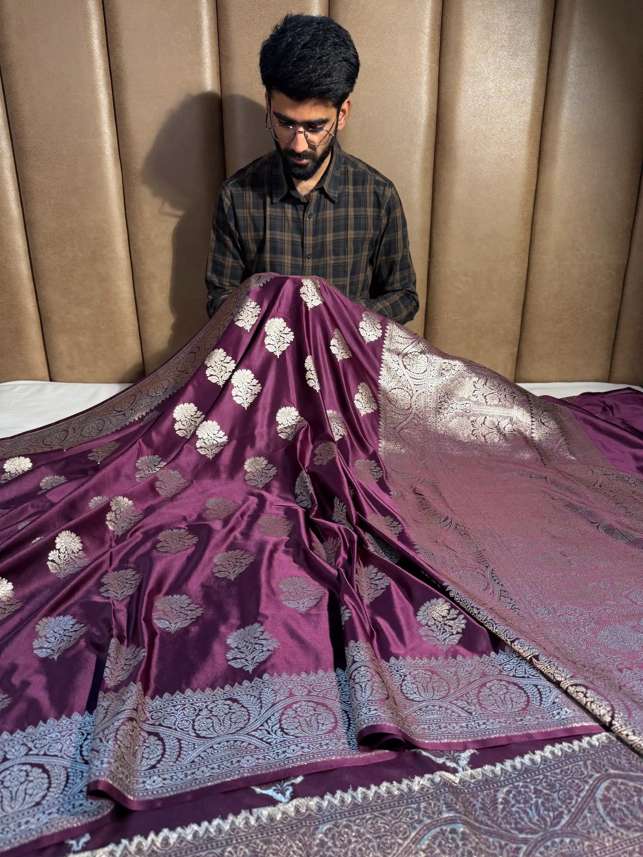 Rare Wine Mashru Katan Silk Heritage Banarasi Buta Weave Banarasi Saree