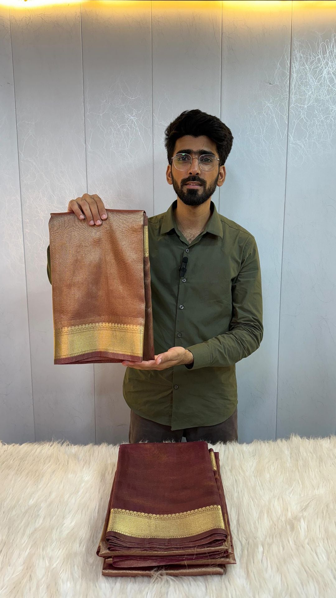 Rare Coffee Brownish Glass Tissue Silk Simple Subtle Pallu Saree