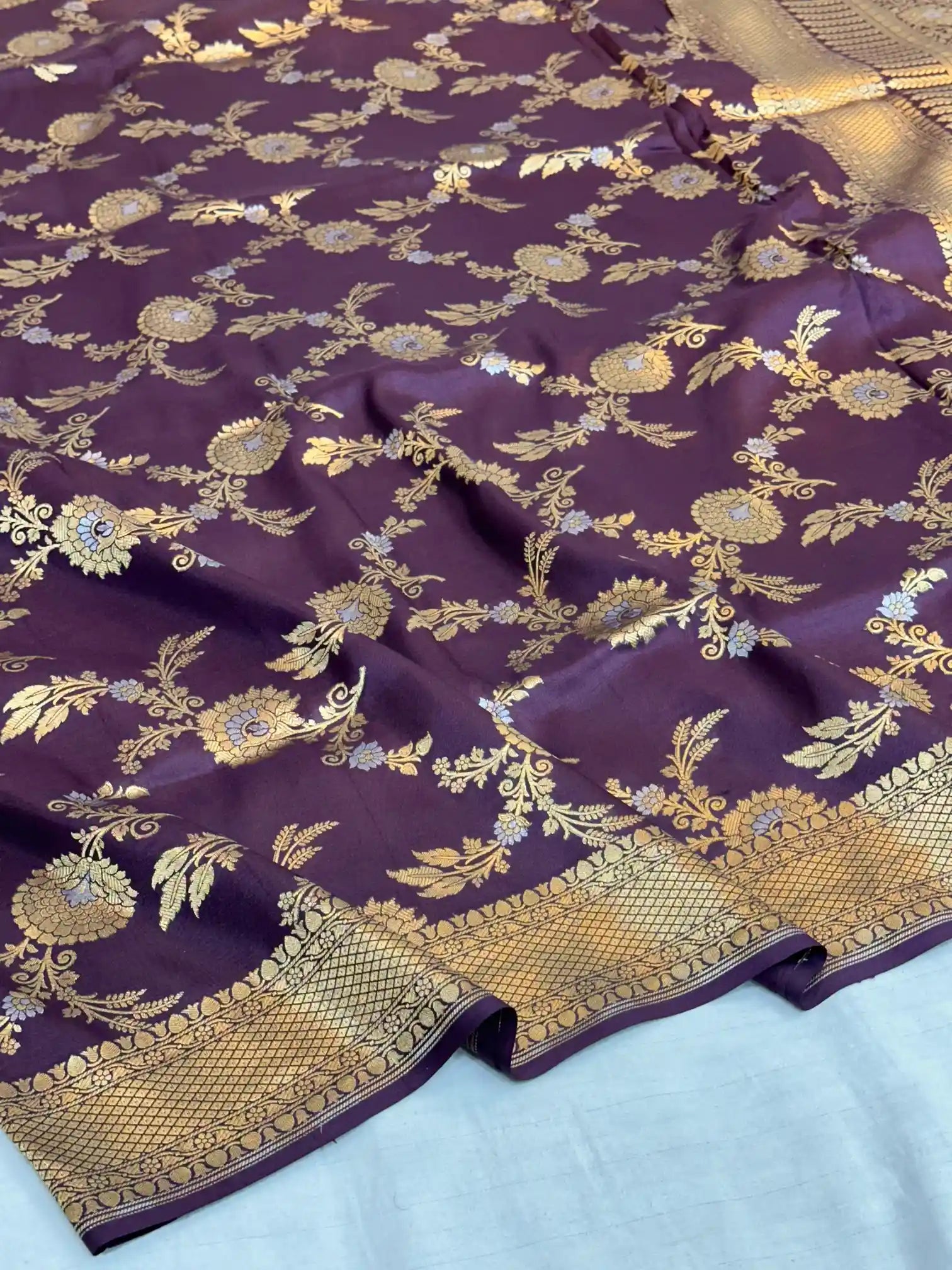 Rare wine Alfi Meena weave pure kayak silk saree