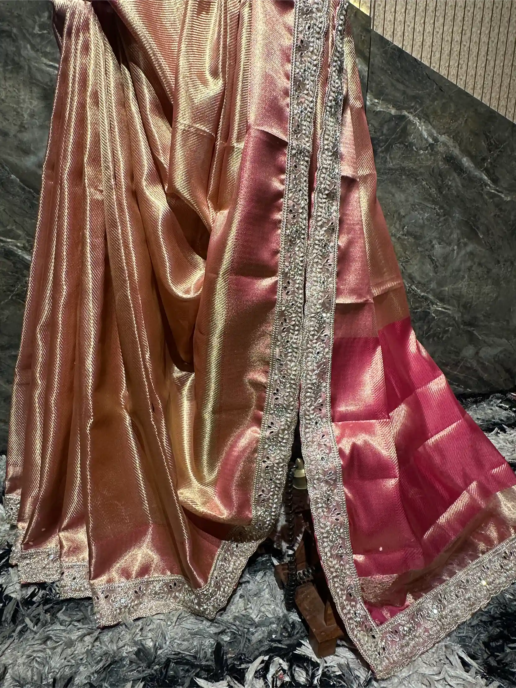 Ready To Wear Bridal Kanjivaram Tissue Silk Designer Lace Work Banarasi Saree