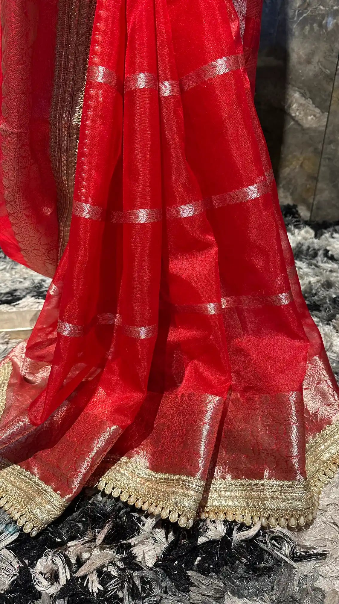 Ready To Wear Bridal Red Organza Banarasi Designer Saree
