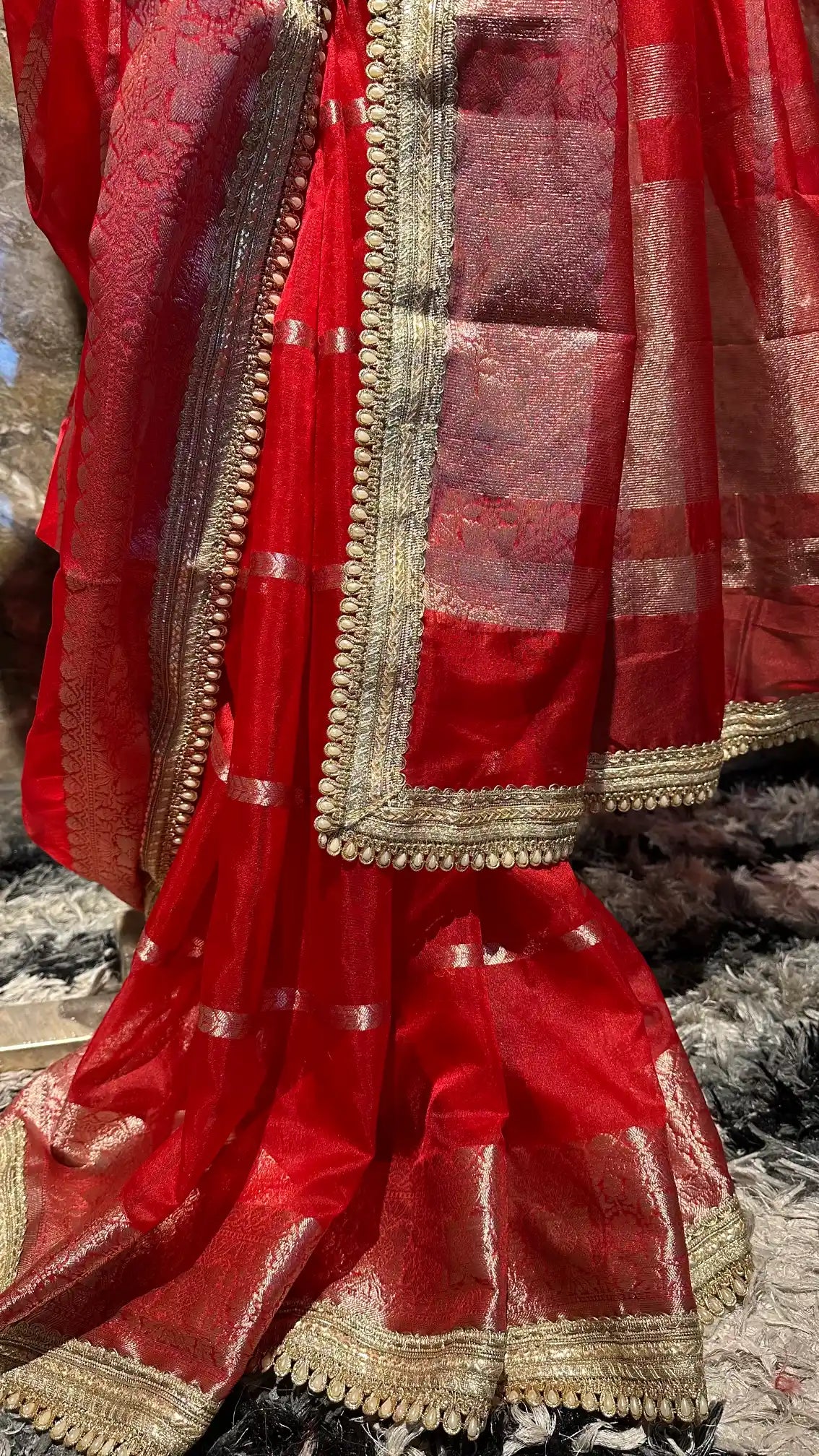 Ready To Wear Bridal Red Organza Banarasi Designer Saree