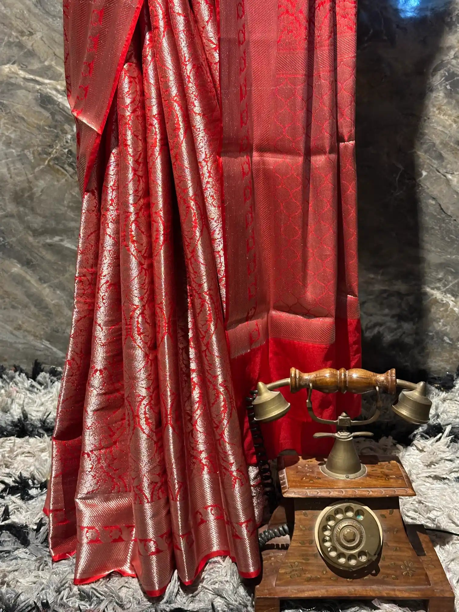 Ready To Wear Bridal Red Semi Katan Silk Saree