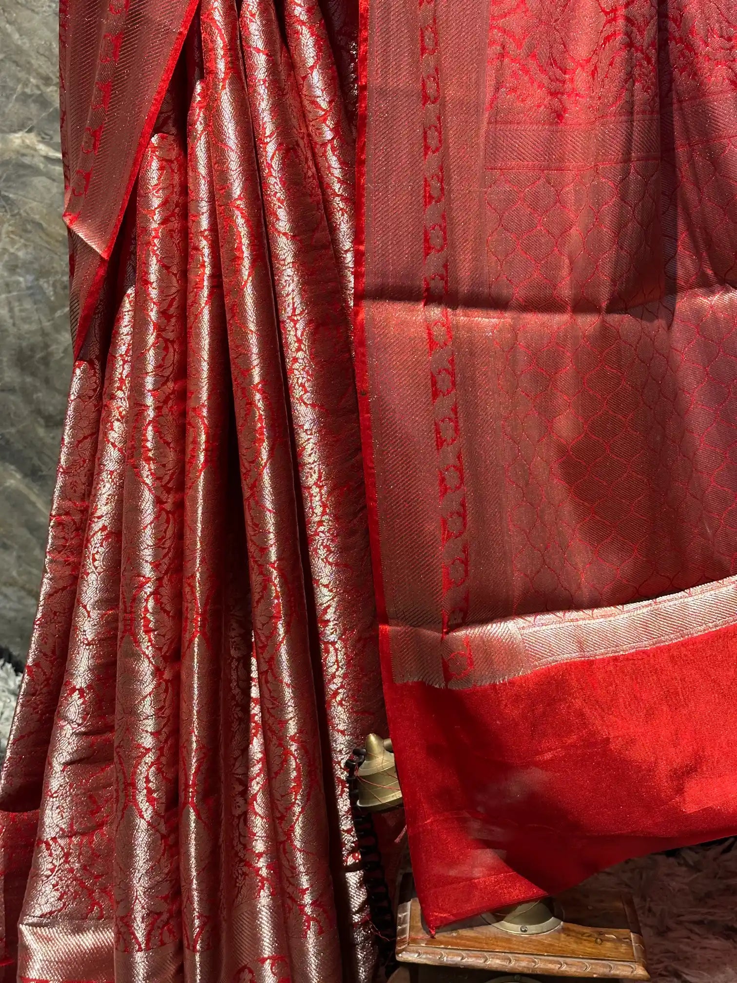 Ready To Wear Bridal Red Semi Katan Silk Saree