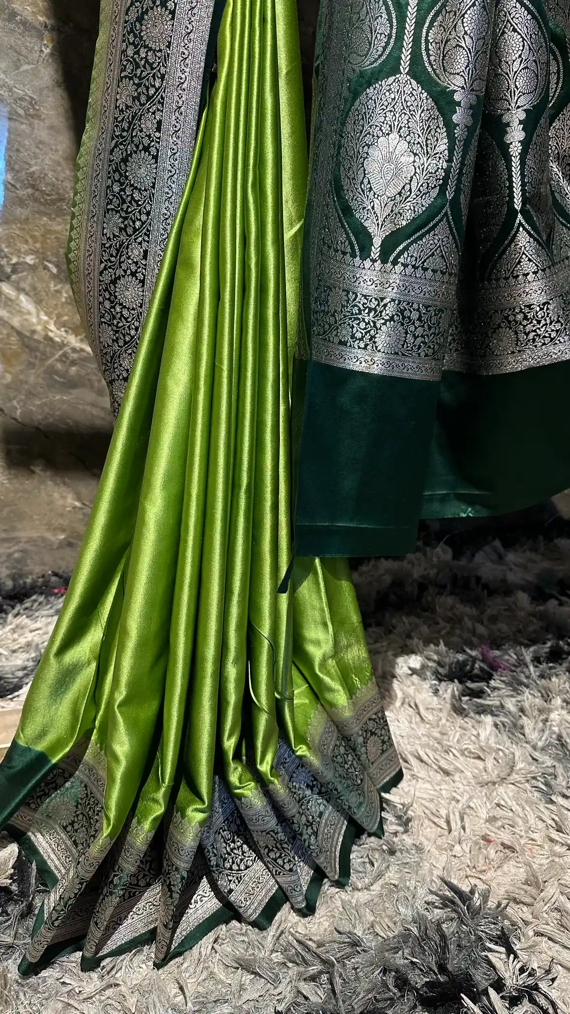 Ready To Wear Green Mashru Silk Exclusive Banarasi Saree