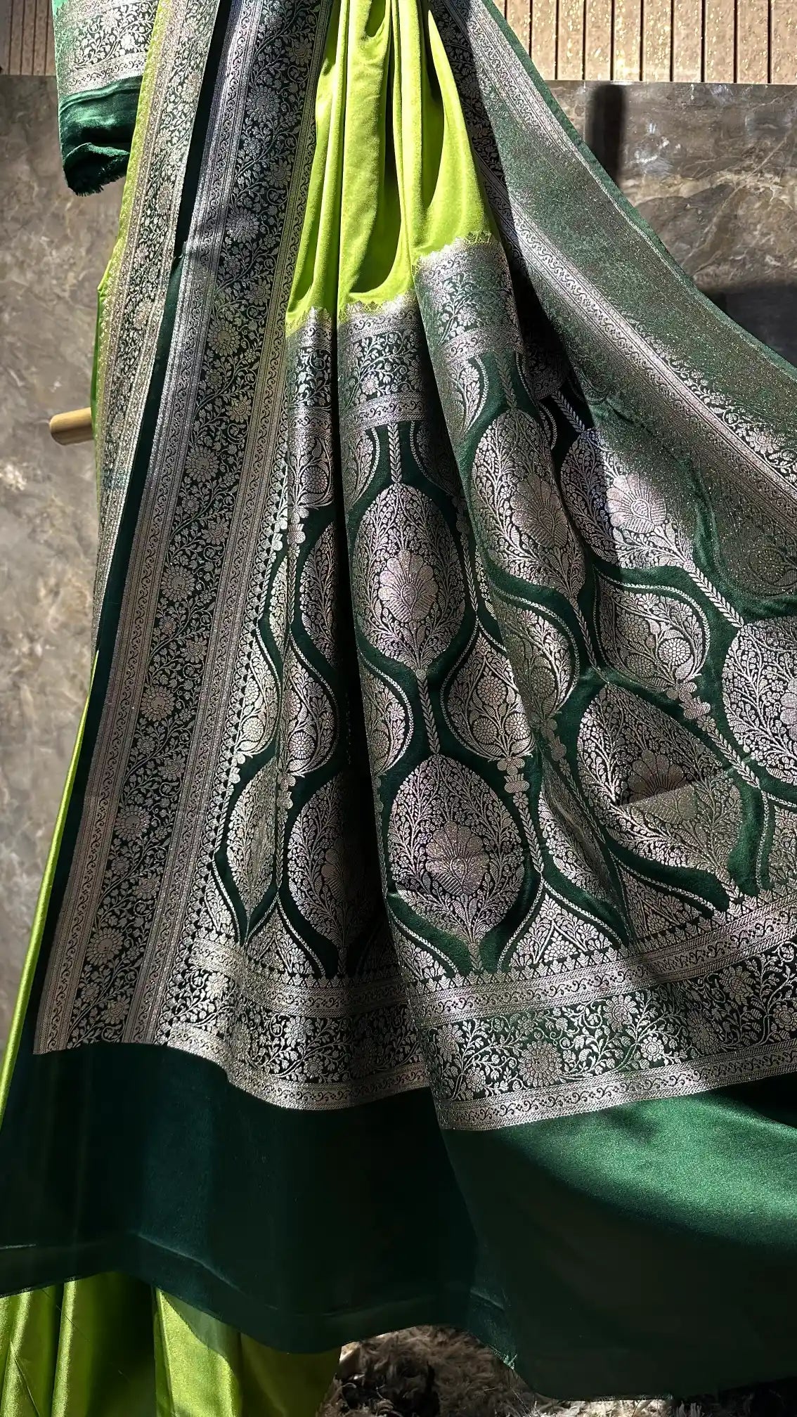 Ready To Wear Green Mashru Silk Exclusive Banarasi Saree
