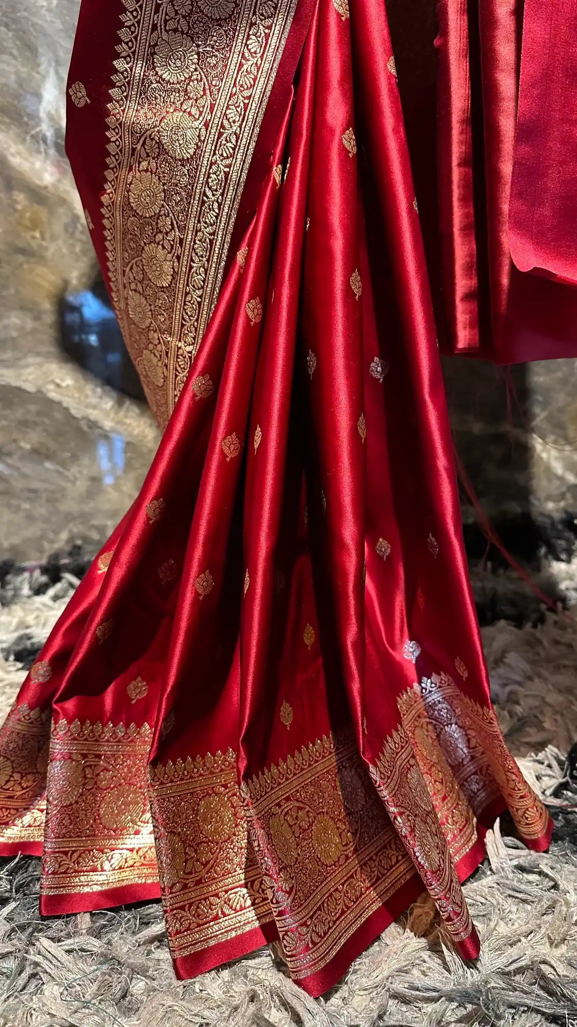 Ready To Wear Maroon Satin Silk Traditional Banarasi Saree