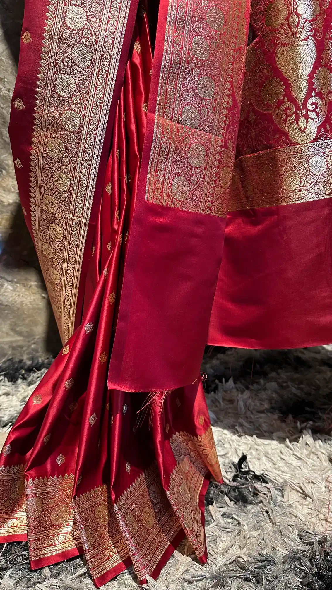 Ready To Wear Maroon Satin Silk Traditional Banarasi Saree