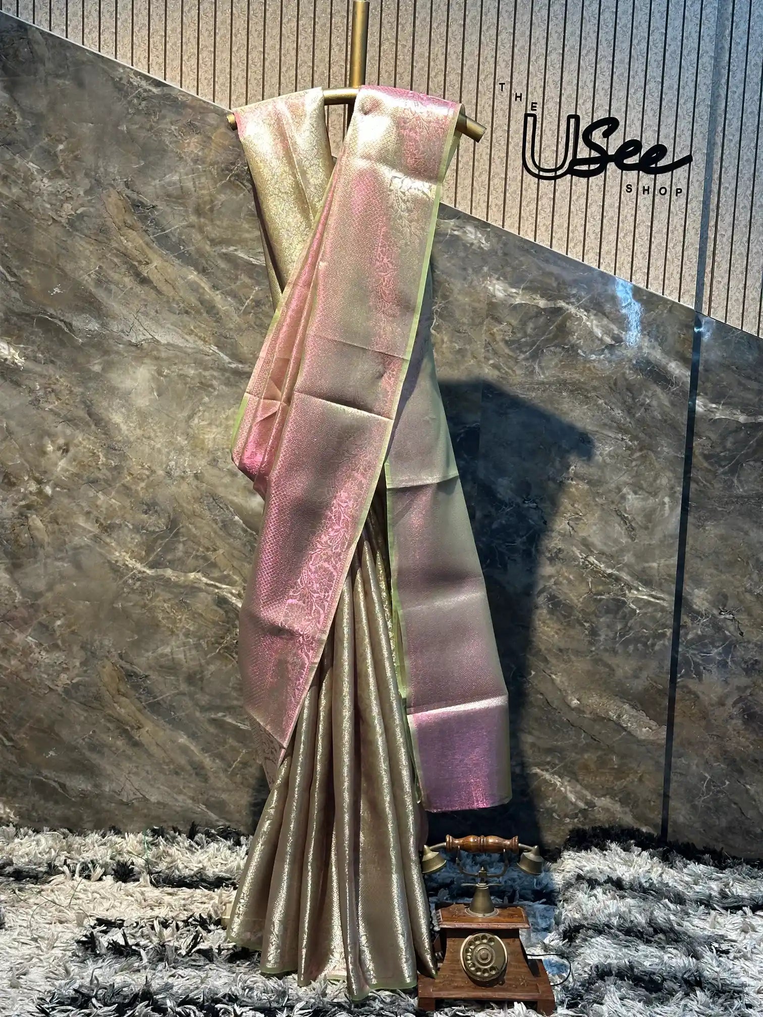 Ready To Wear Neon Green Glass Tissue Saree