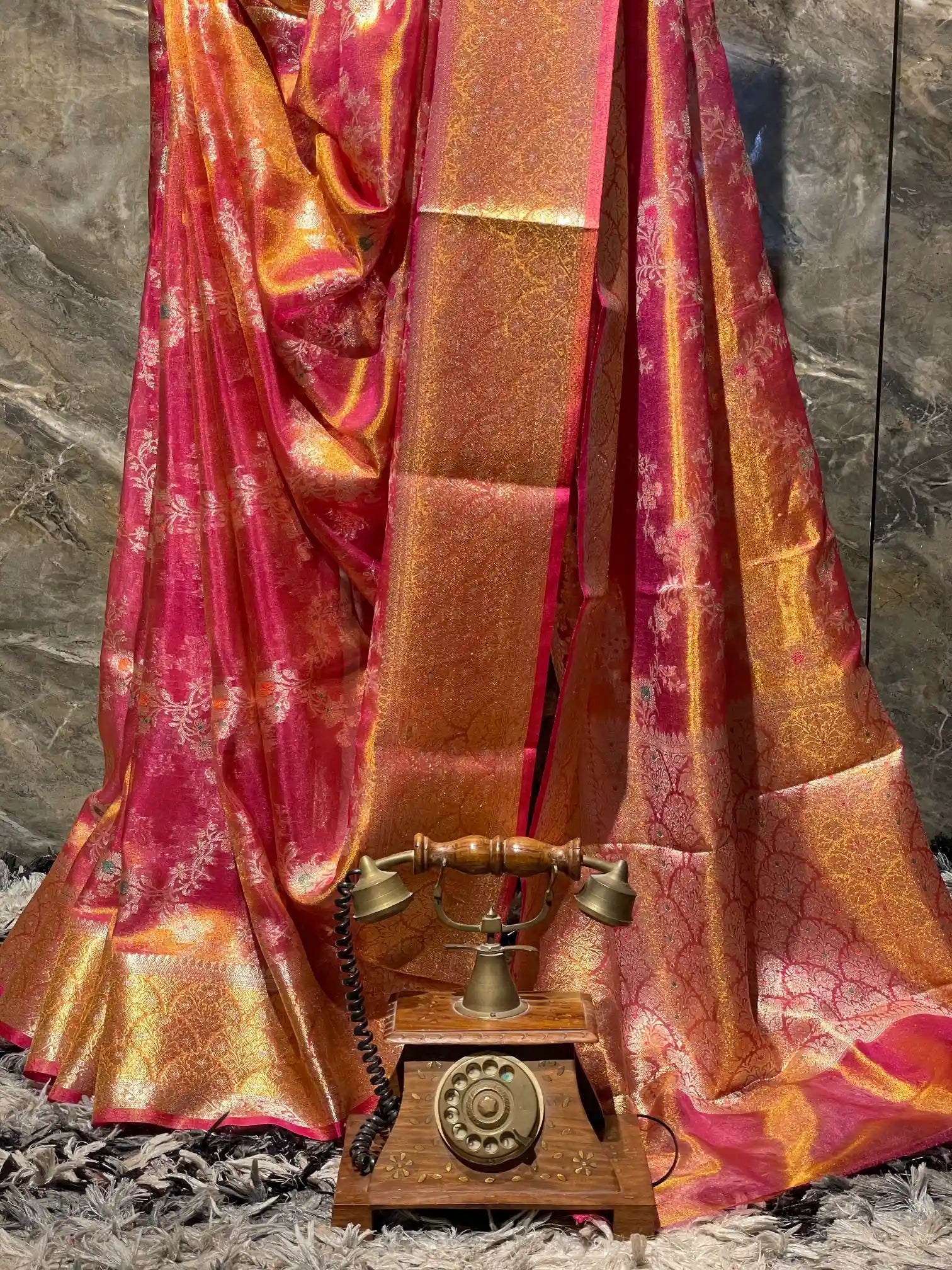 Ready To Wear Rare Rusted Meenakari Tissue Silk Saree