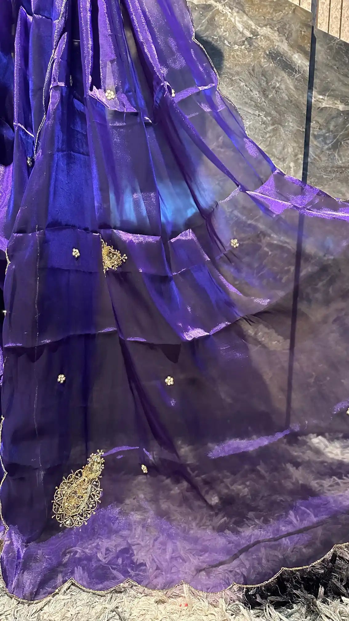 Ready To Wear Shimmery Tissue Handwork Saree