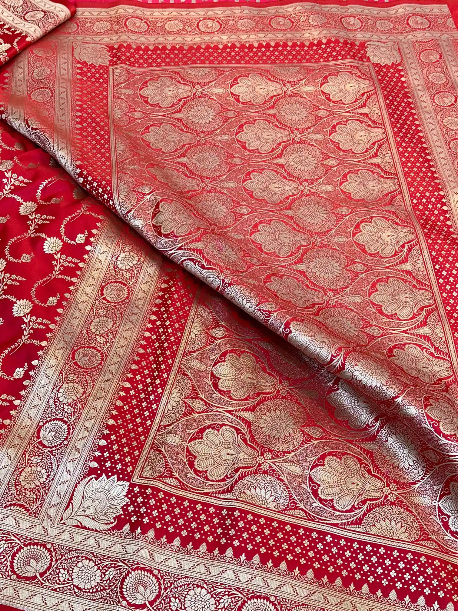 Bridal Red Mashru Katan Silk Banarasi Saree