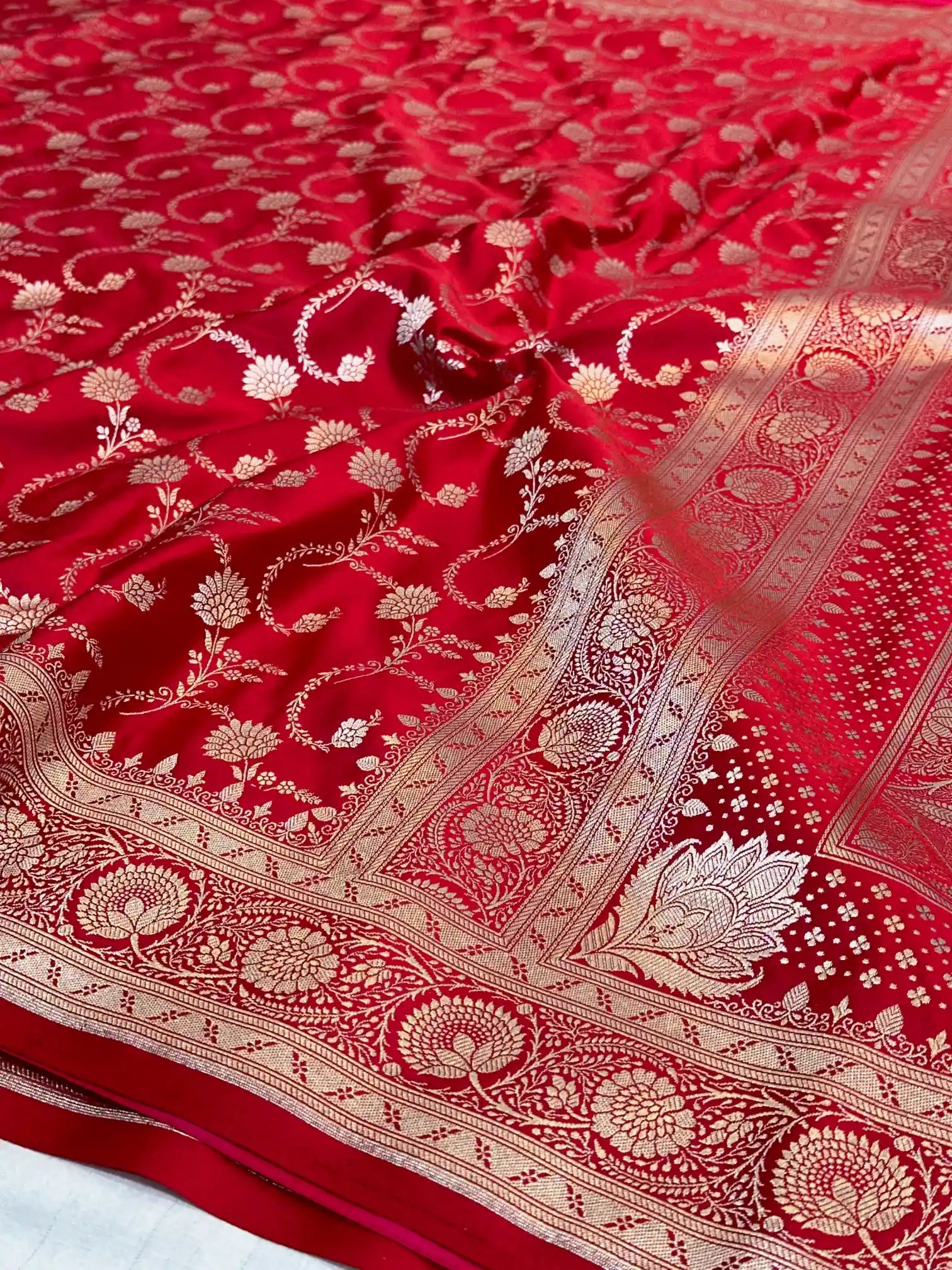 Bridal Red Mashru Katan Silk Banarasi Saree
