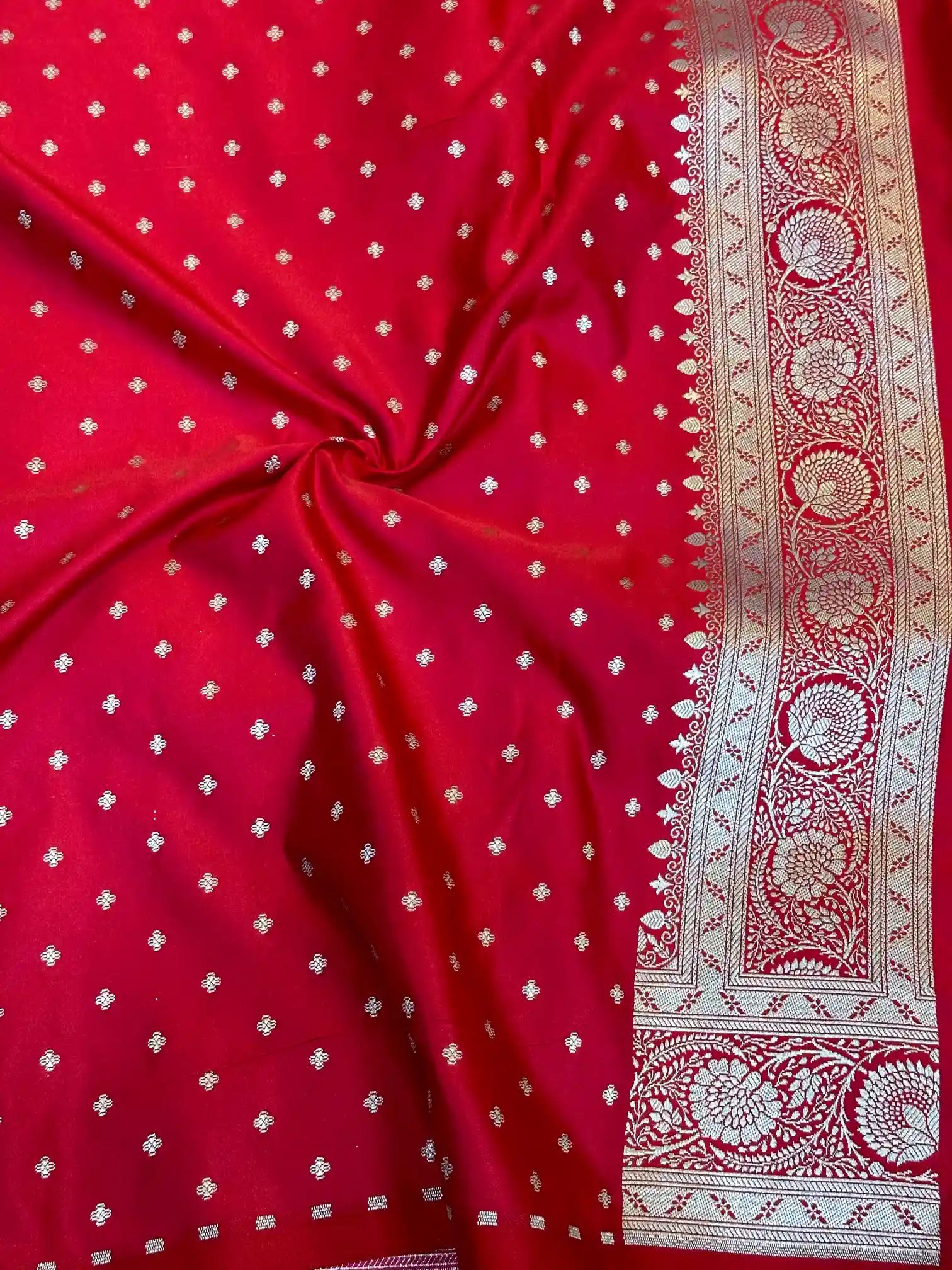 Bridal Red Mashru Katan Silk Banarasi Saree