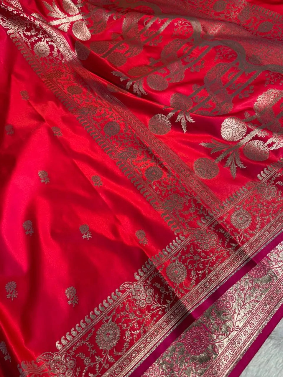 Red Mashru Katan Silk Buta Work Banarasi Saree