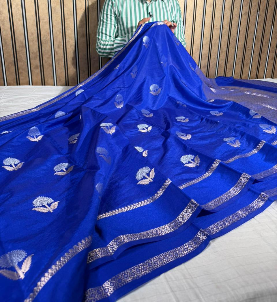 Royal Blue Chinia Silk Heritage Weave Banarasi Saree