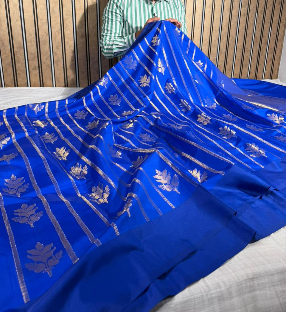 Royal Blue Chinia Silk Heritage Weave Banarasi Saree