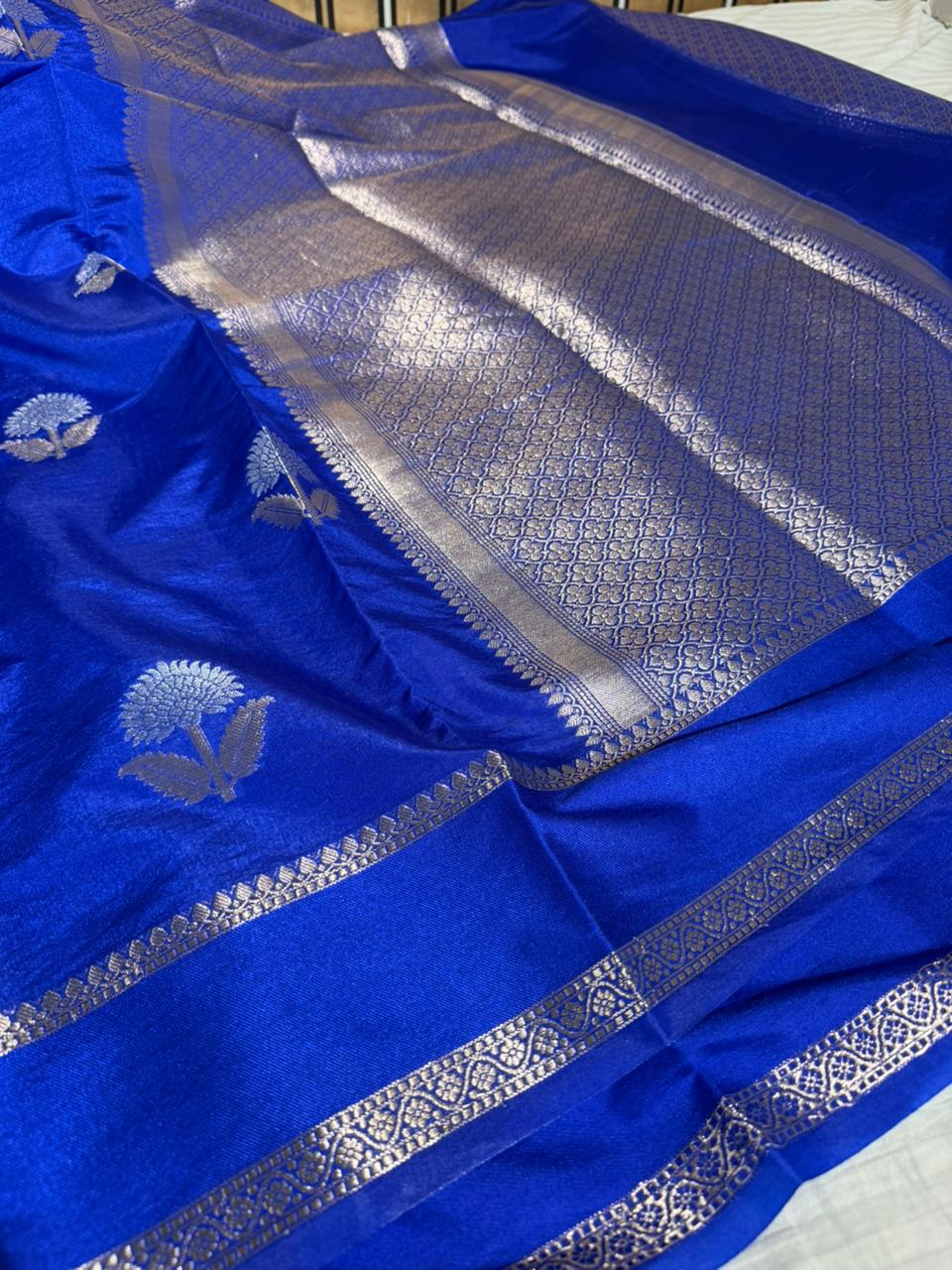 Royal Blue Chinia Silk Heritage Weave Banarasi Saree