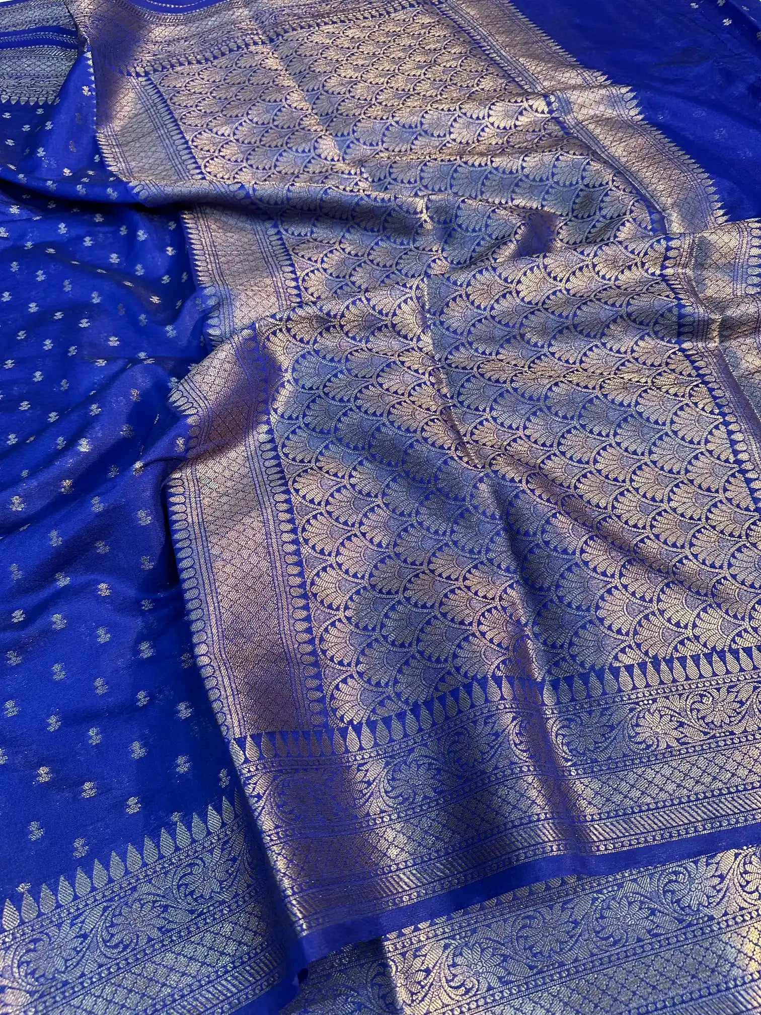 Royal Blue Chiniya silk zari Buti Banarasi Saree
