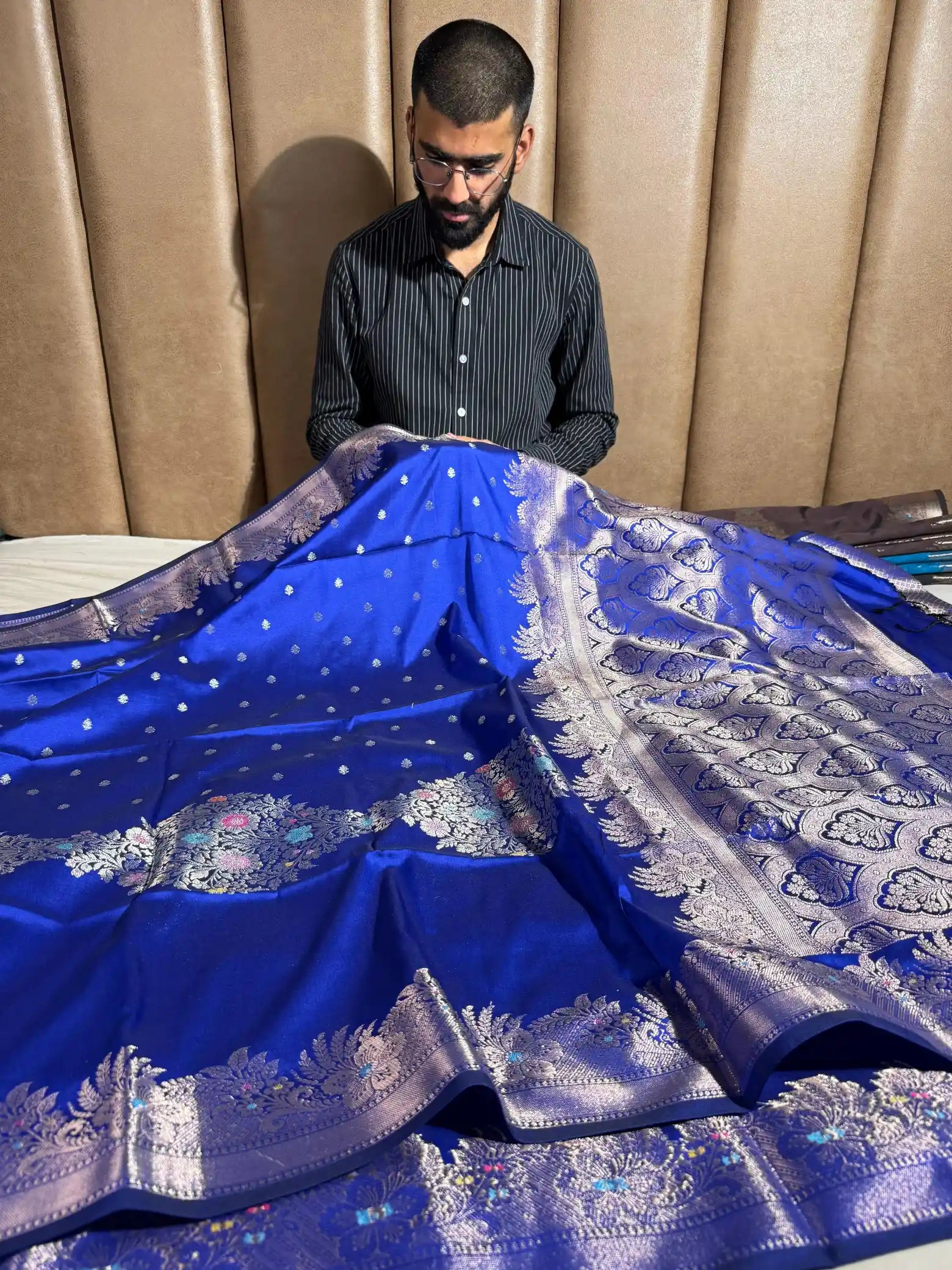 Royal Blue Semi Katan Silk Meenakari Intricate Weave Banarasi Saree