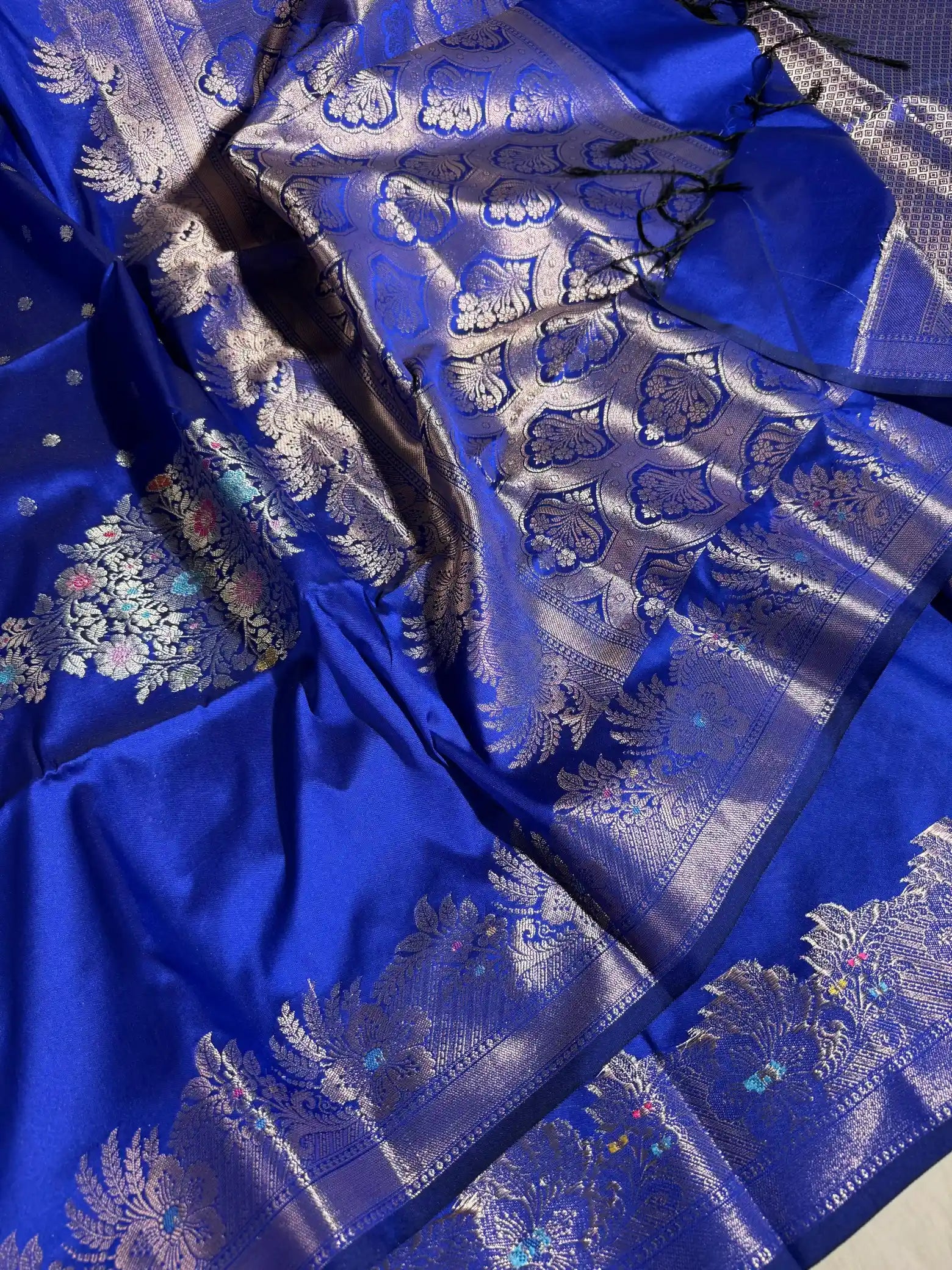 Royal Blue Semi Katan Silk Meenakari Intricate Weave Banarasi Saree