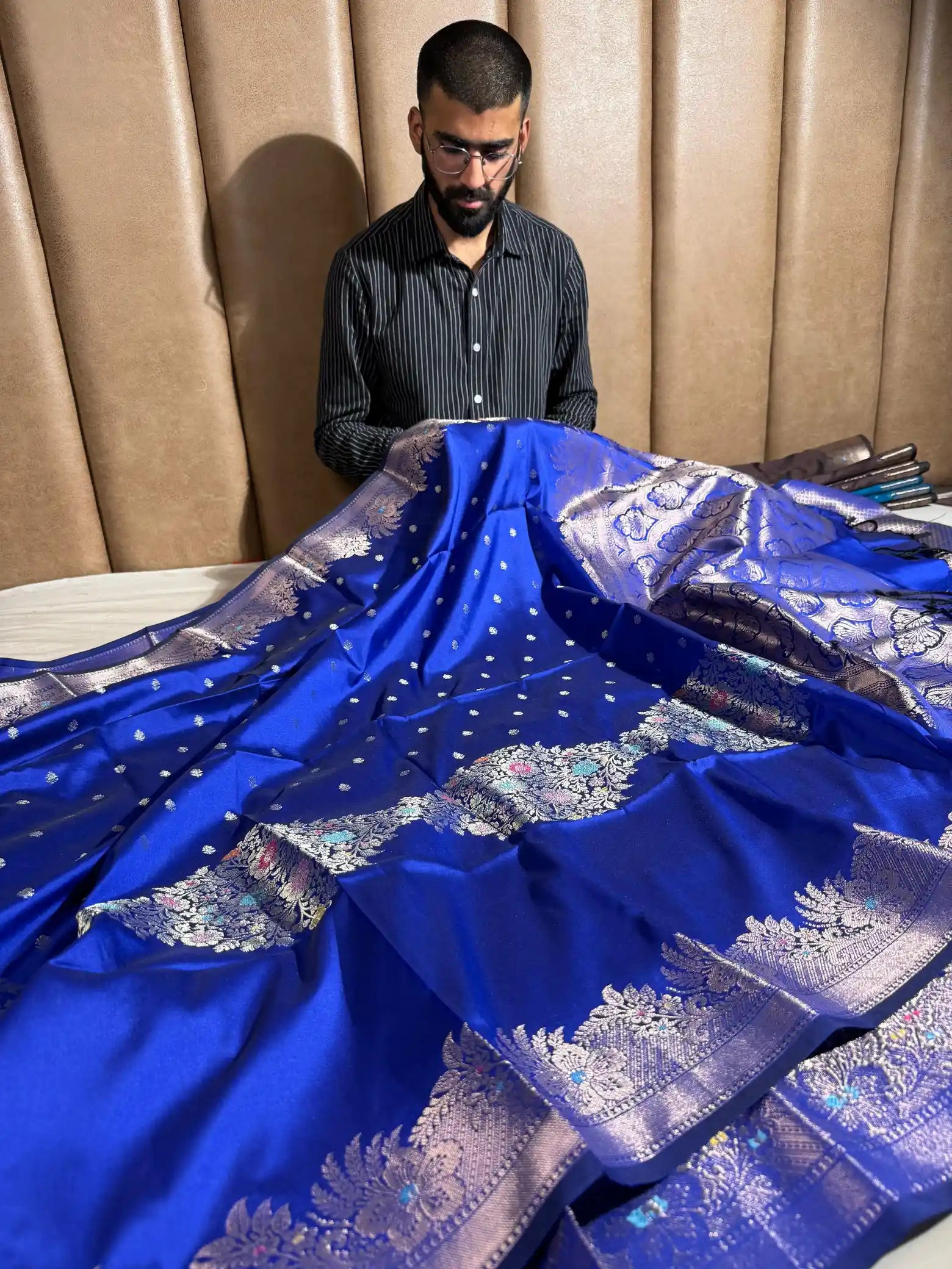 Royal Blue Semi Katan Silk Meenakari Intricate Weave Banarasi Saree