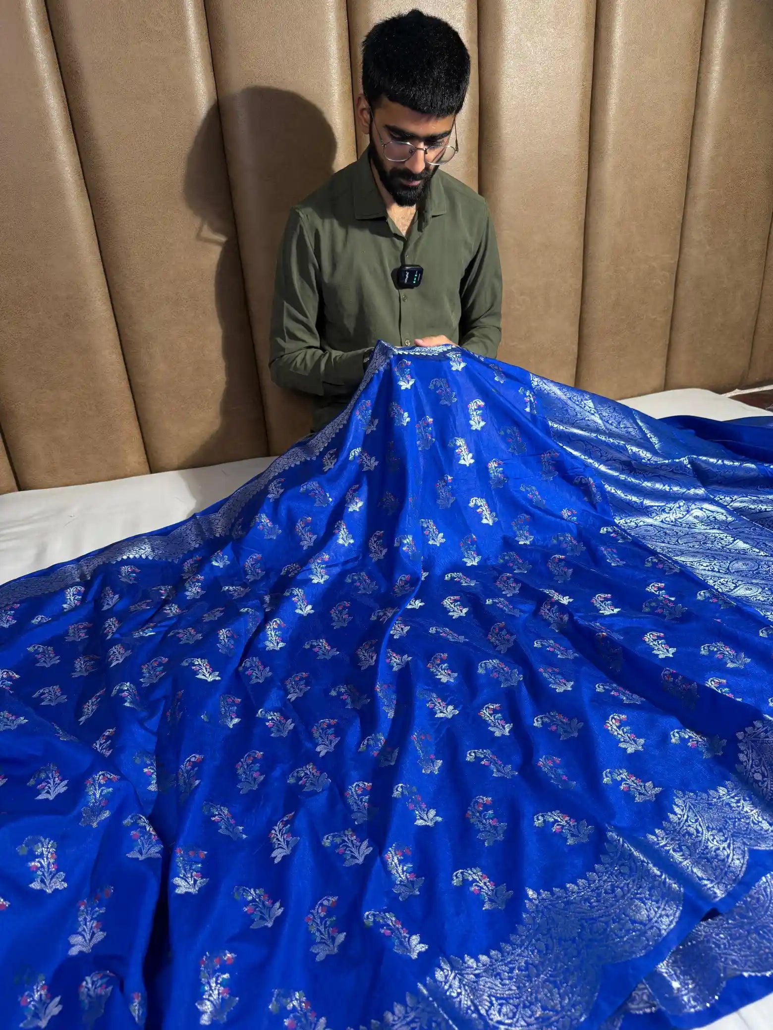 Royal Blue Chinia Silk Meenakari Butas Banarasi Saree