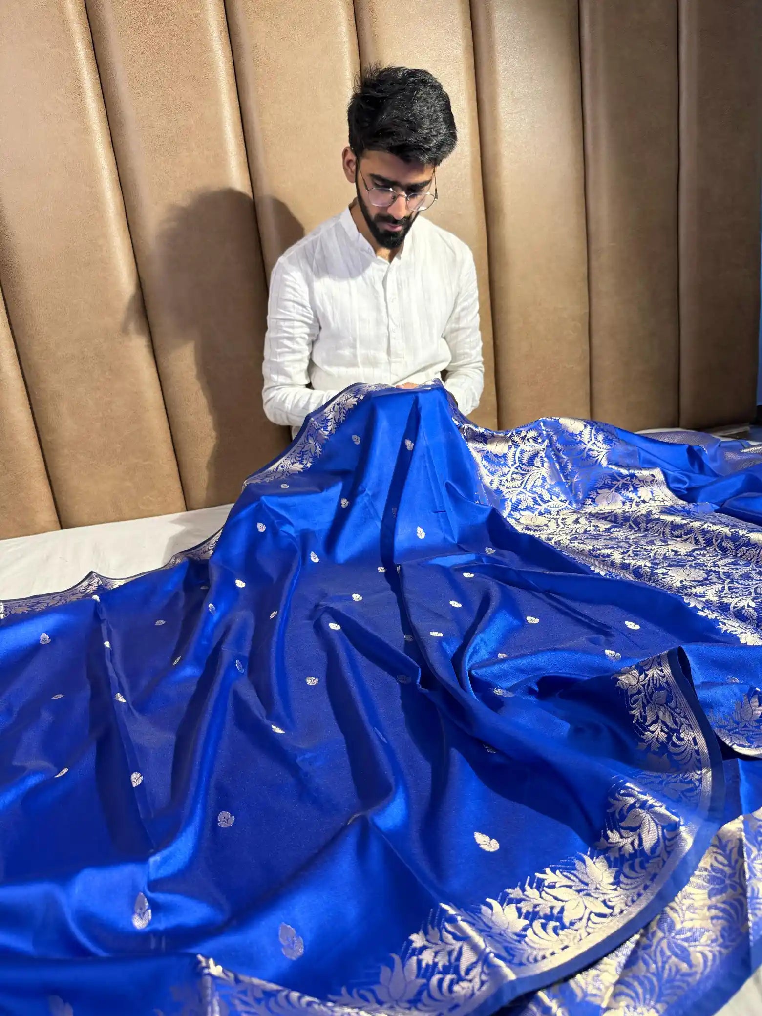 Royal Blue Shade Heritage Weave Semi Katan Silk Banarasi Saree
