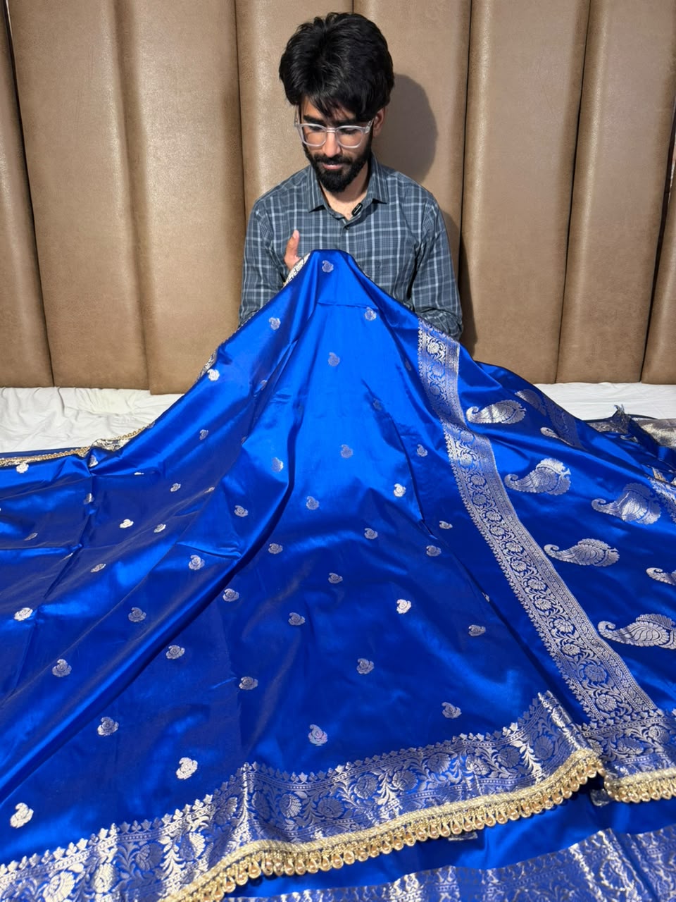 Royal Blue Soft Banarasi Silk Lace Work Saree
