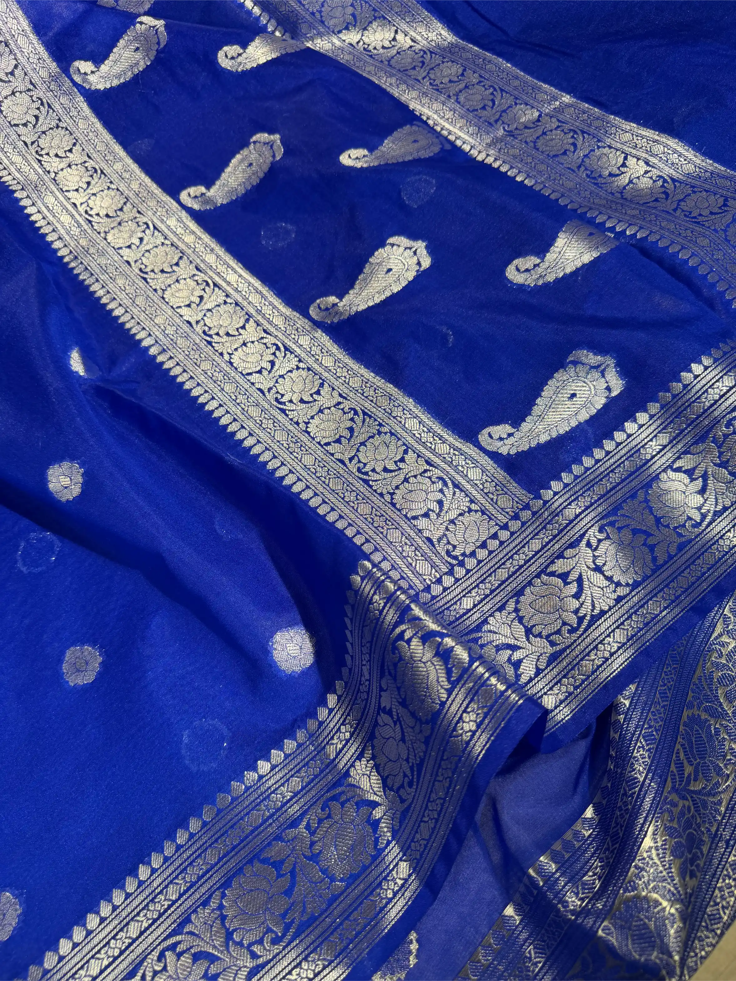 Royal Blue Soft Georgette Khaddi Buti Banarasi Saree
