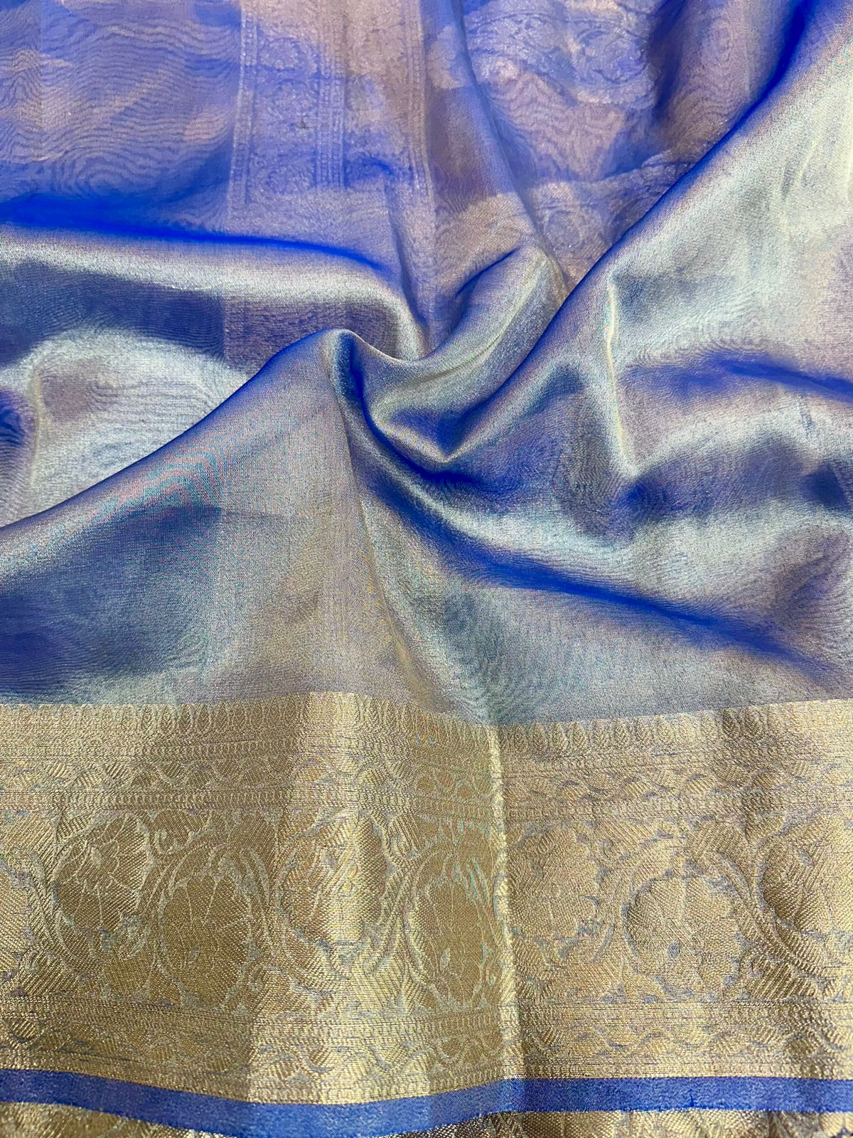 Royal Blue Tissue Silk Lace Attached Banarasi Saree