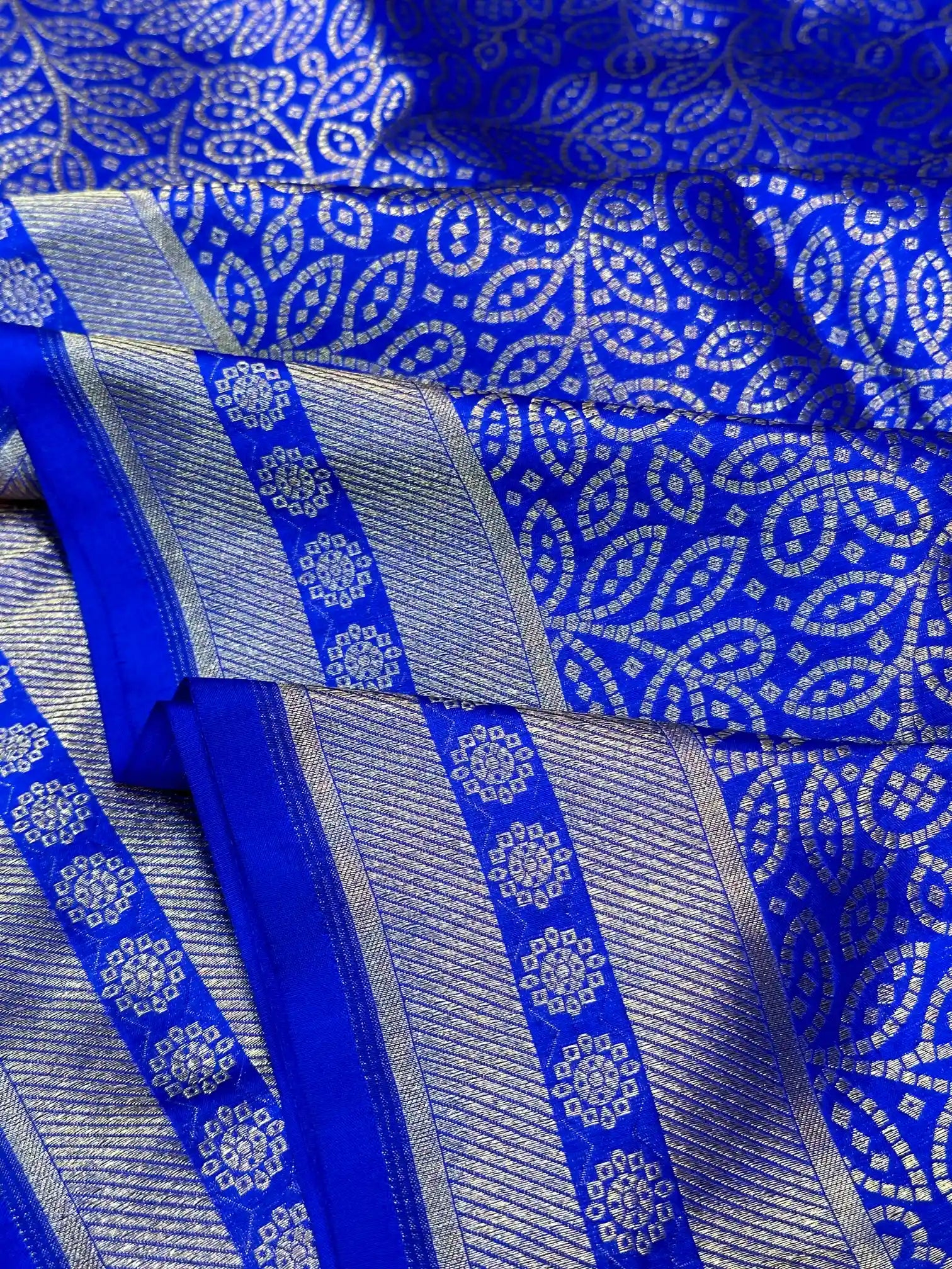 Royal Blue Embossed Pure Katan Silk Banarasi Saree