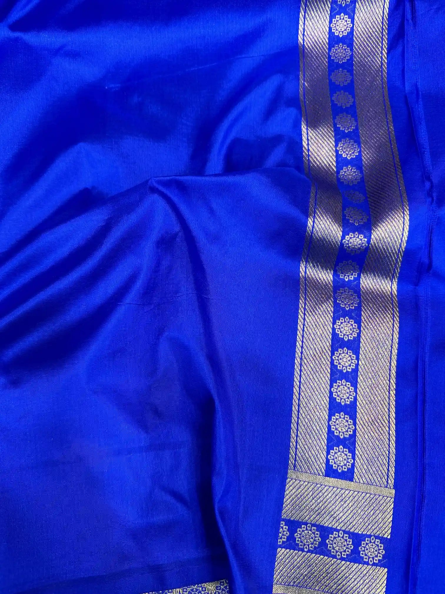 Royal Blue Embossed Pure Katan Silk Banarasi Saree