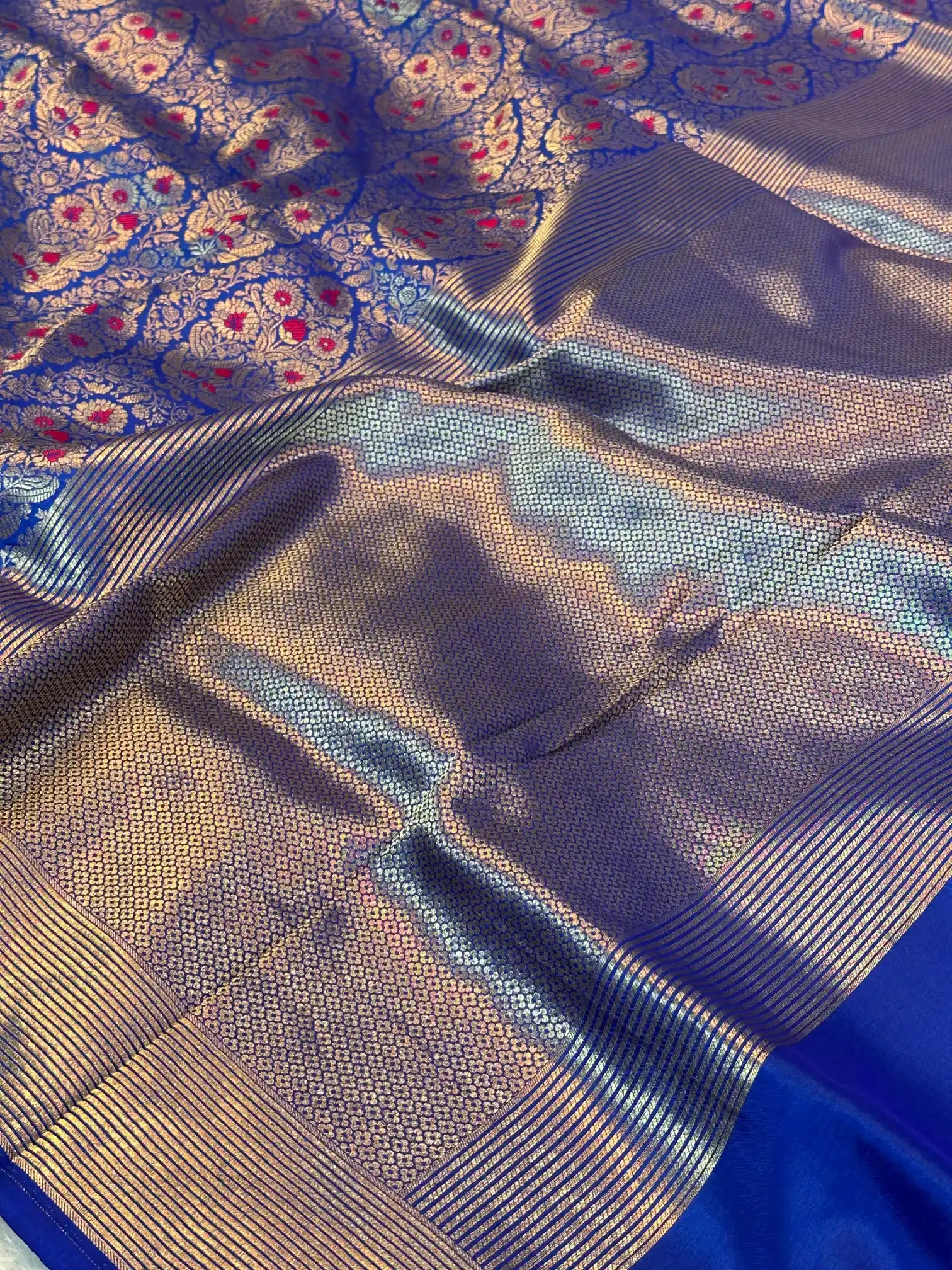 Royal Blue Pure Katan Silk Alfi Meenakari Weave Banarasi Saree