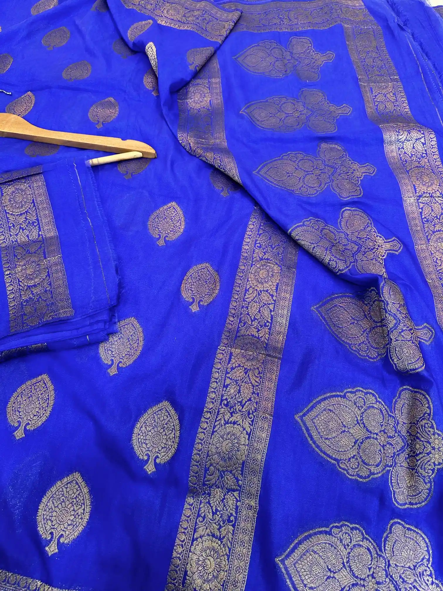 Royal Blue Satin Crepe Silk Banarasi Saree