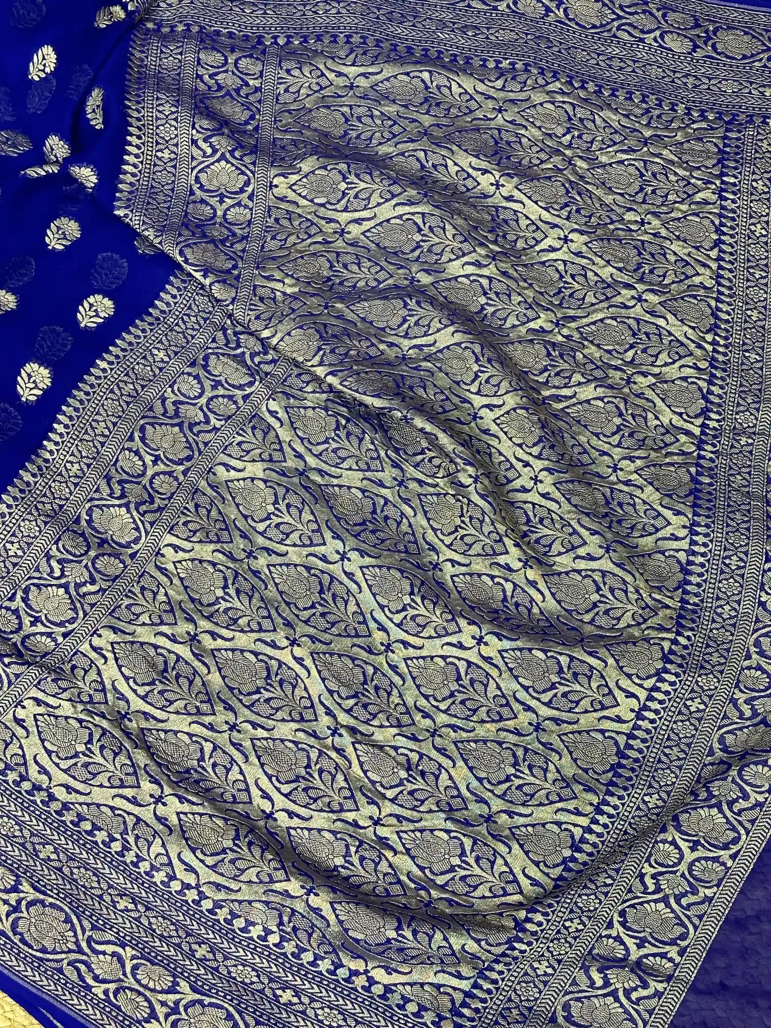Royal Blue Traditional Khaddi Georgette Banarasi Saree