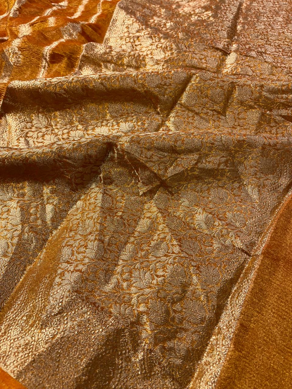 Rust Orange Crush Tissue Silk Banarasi Saree