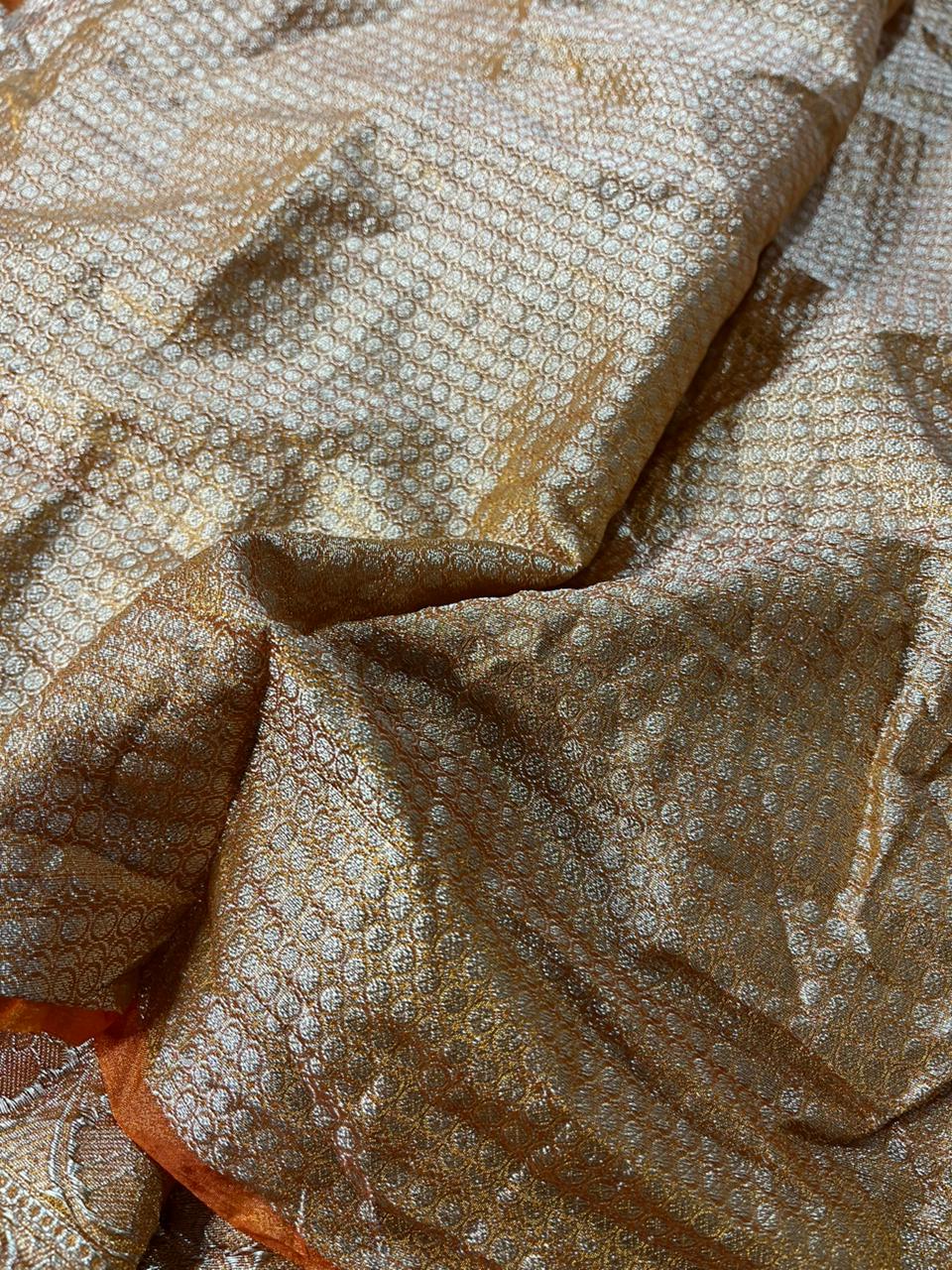 Rust Orange Crush Tissue Silk Banarasi Saree