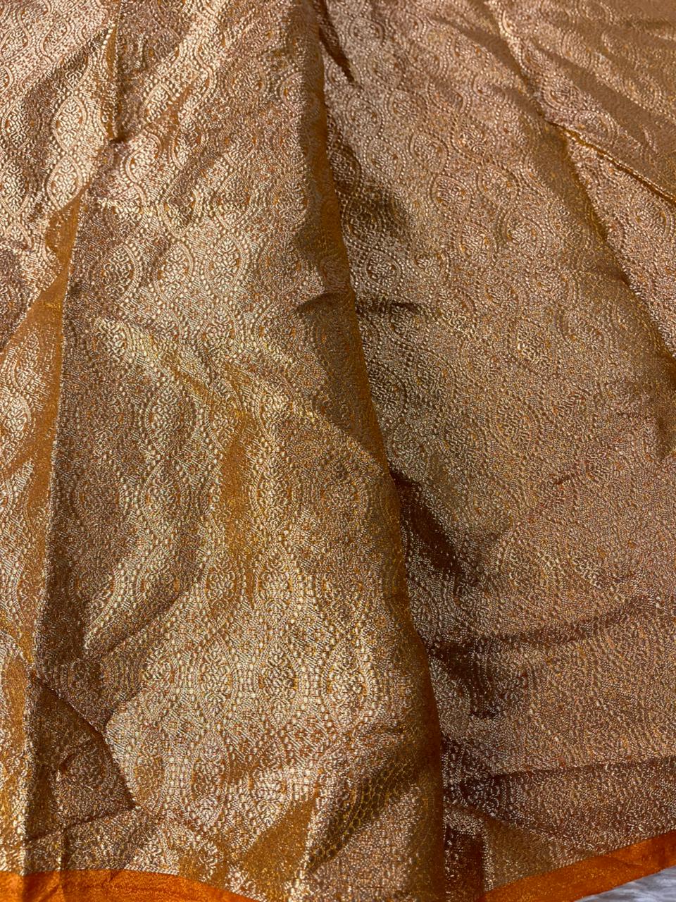 Rust Orange Crush Tissue Silk Banarasi Saree