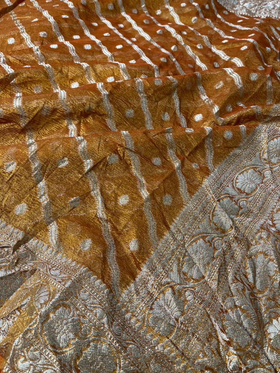 Rust Orange Crush Tissue Silk Banarasi Saree