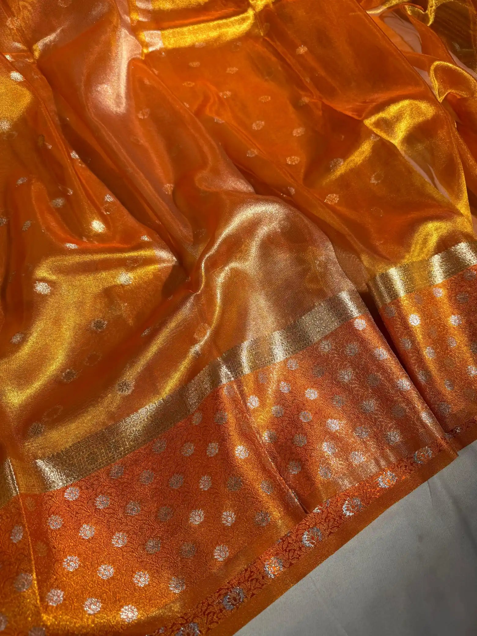 Rusted Orange Tissue Silk Heritage Weave Banarasi Saree