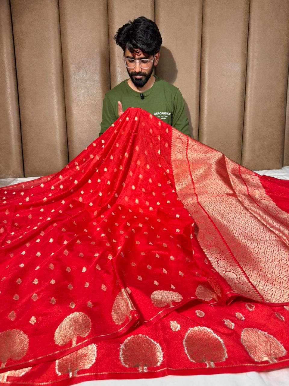 Bridal Red Traditional Chinia Silk Banarasi Saree