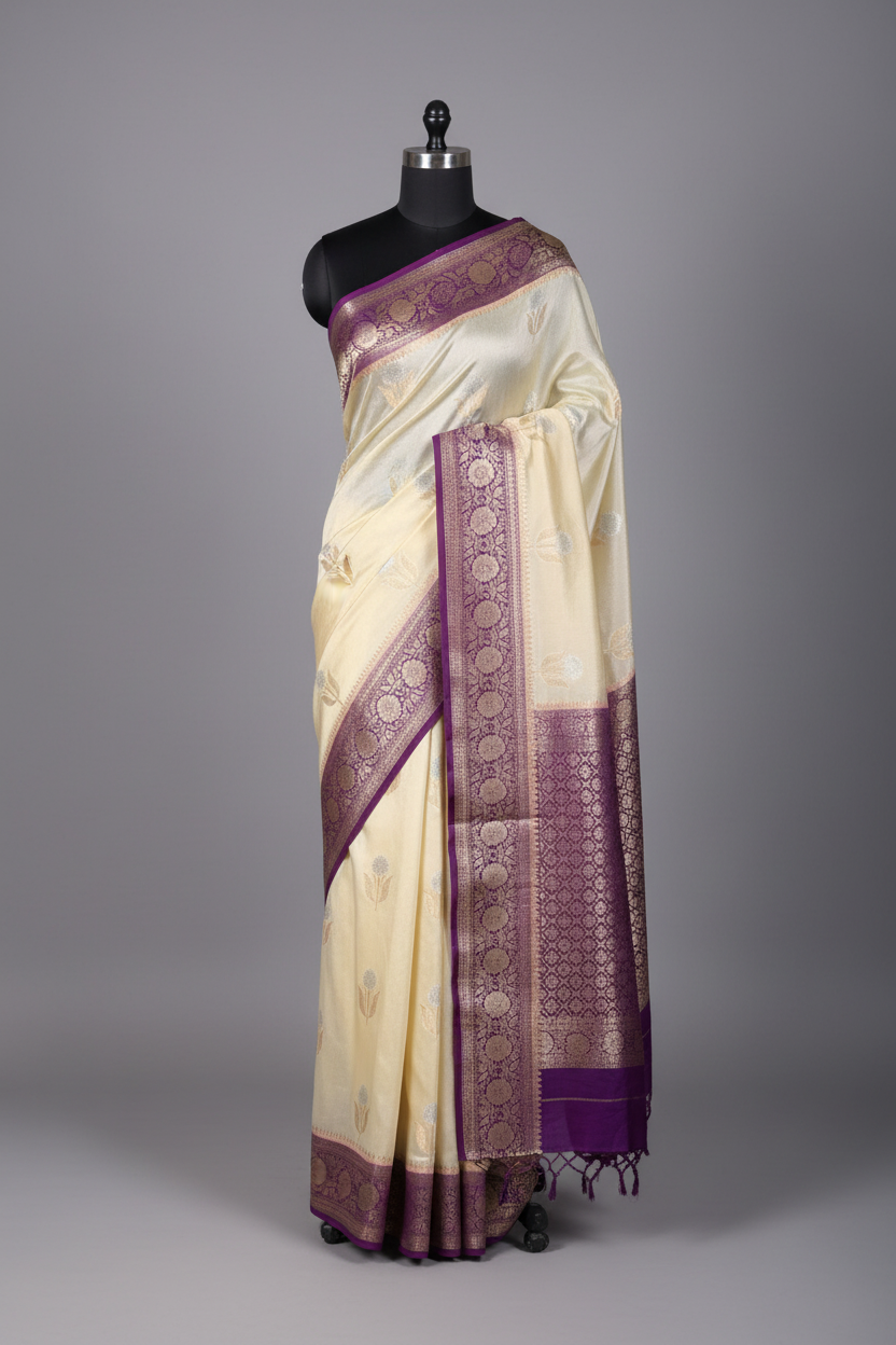 Cream - Majenta Heritage Soft Georgette Banarasi Saree