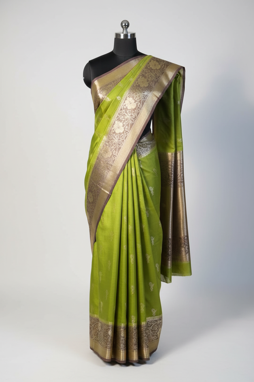Mehendi Green Contemporary Banarasi Silk Saree