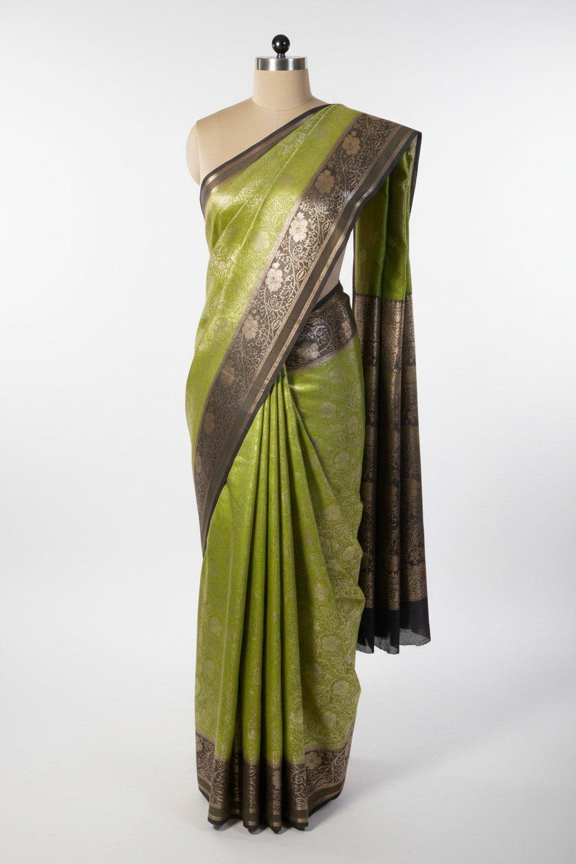 Mehendi Green Contemporary Banarasi Silk Saree